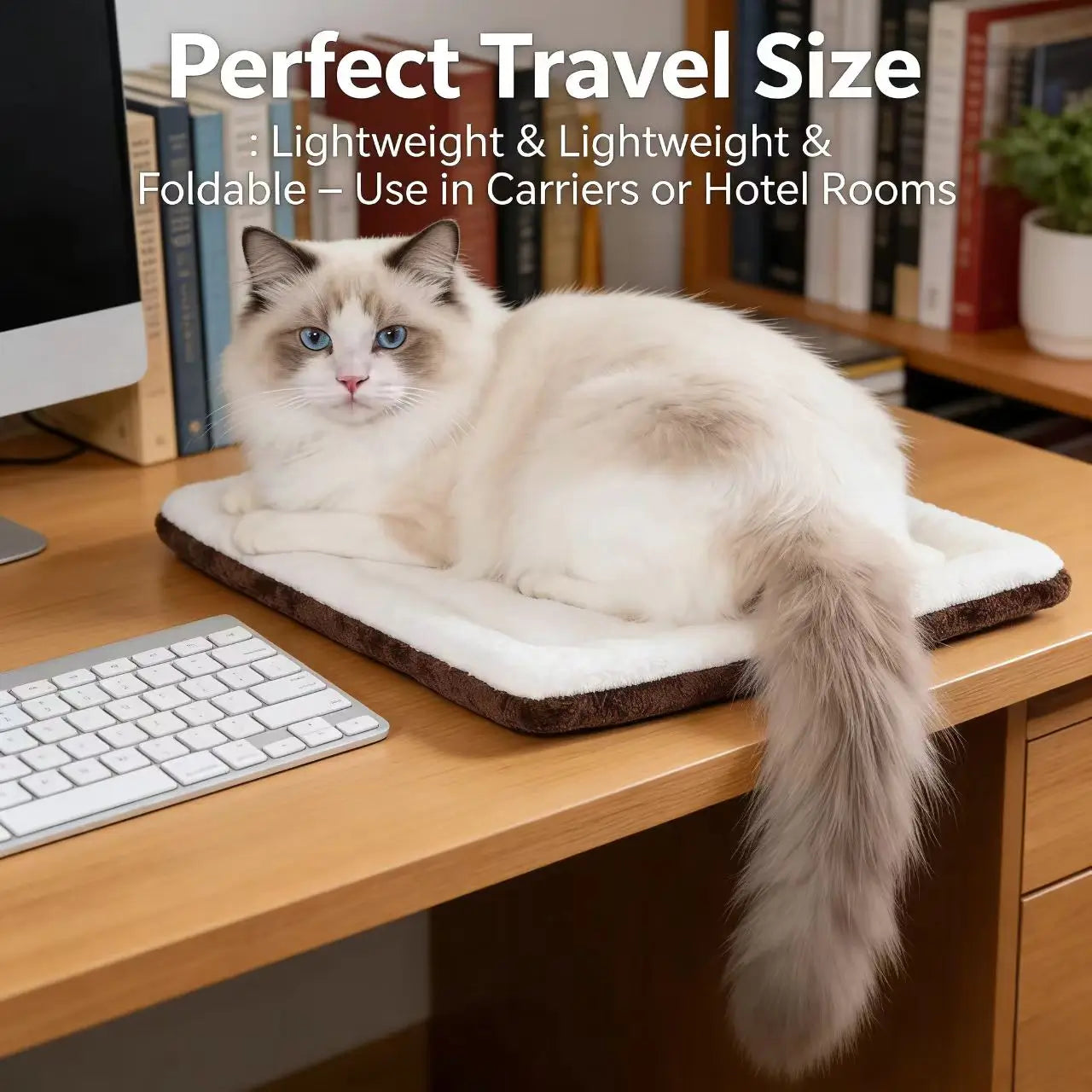 Restful Cat Mat - Plush Fabric, Dual-Color, Brown/White