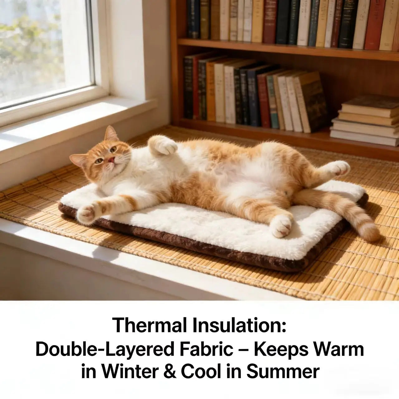 Restful Cat Mat - Plush Fabric, Dual-Color, Brown/White