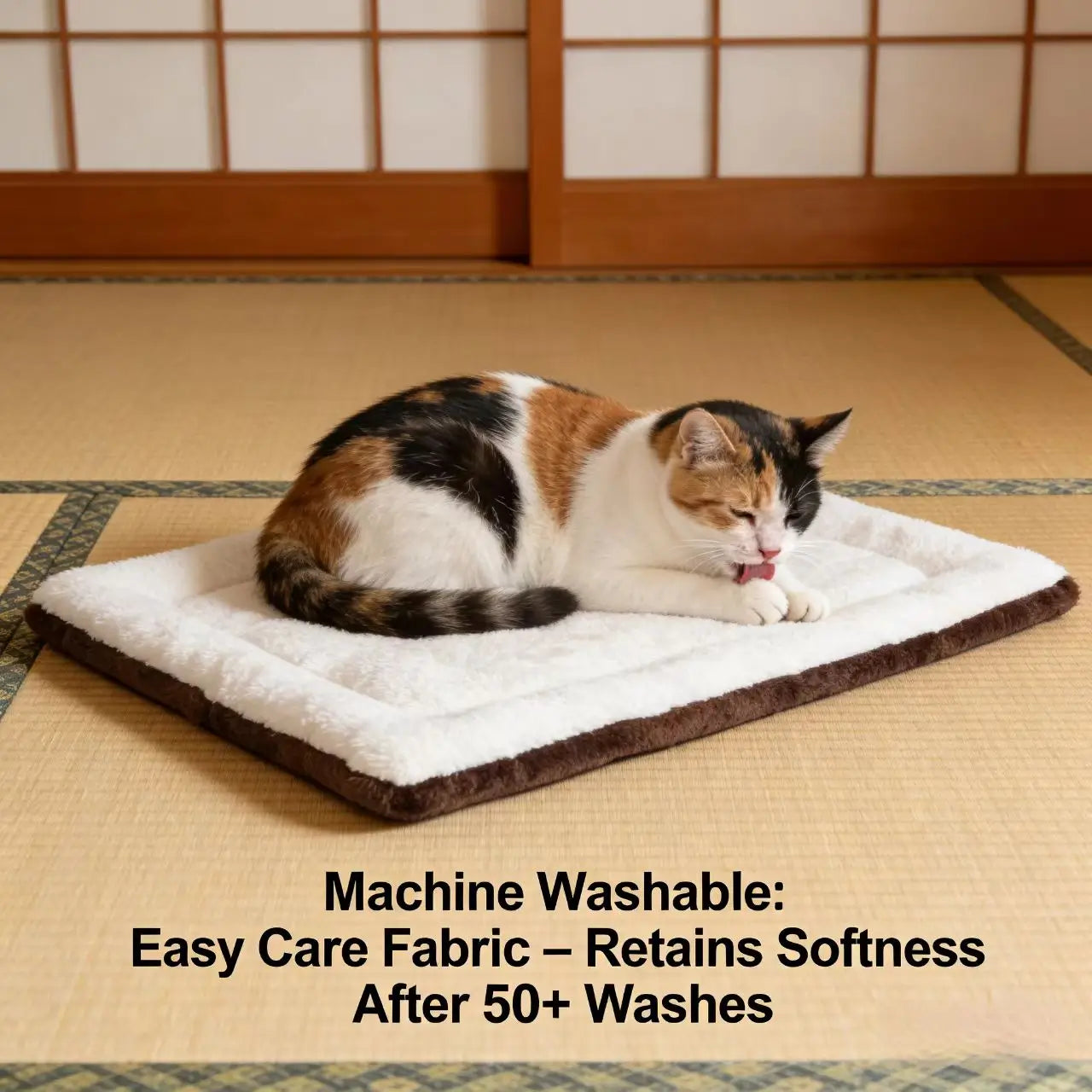 Restful Cat Mat - Plush Fabric, Dual-Color, Brown/White