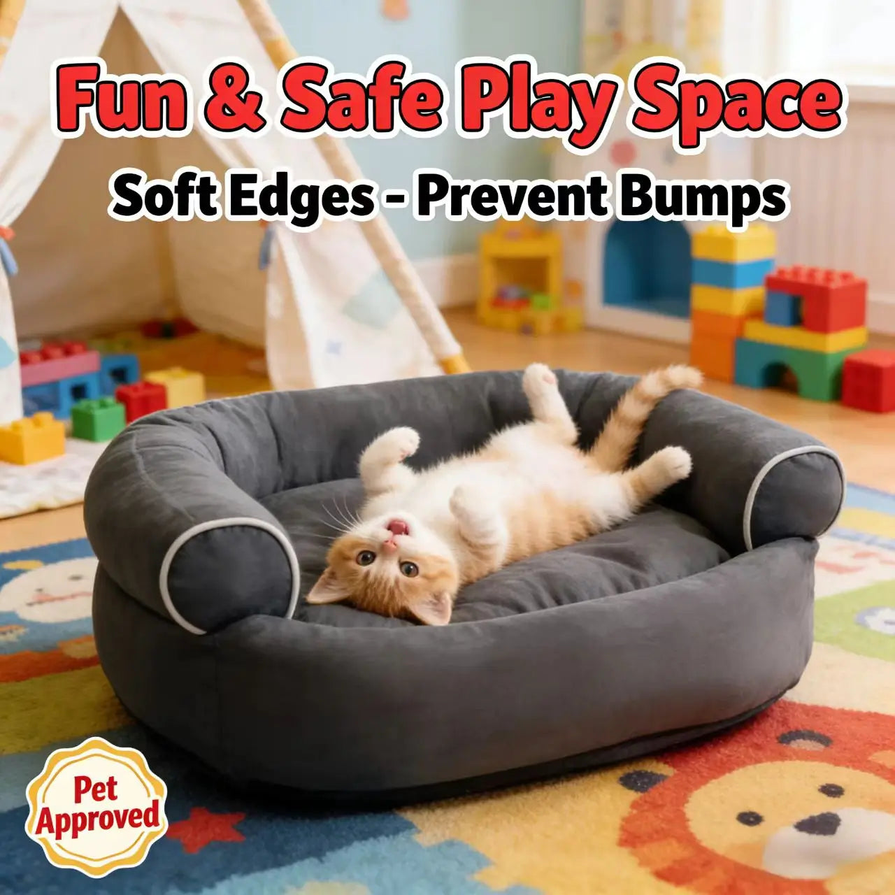 Luxury Cat Bed - Tufted Velvet, Plush, Brown/Gray/Light Gray