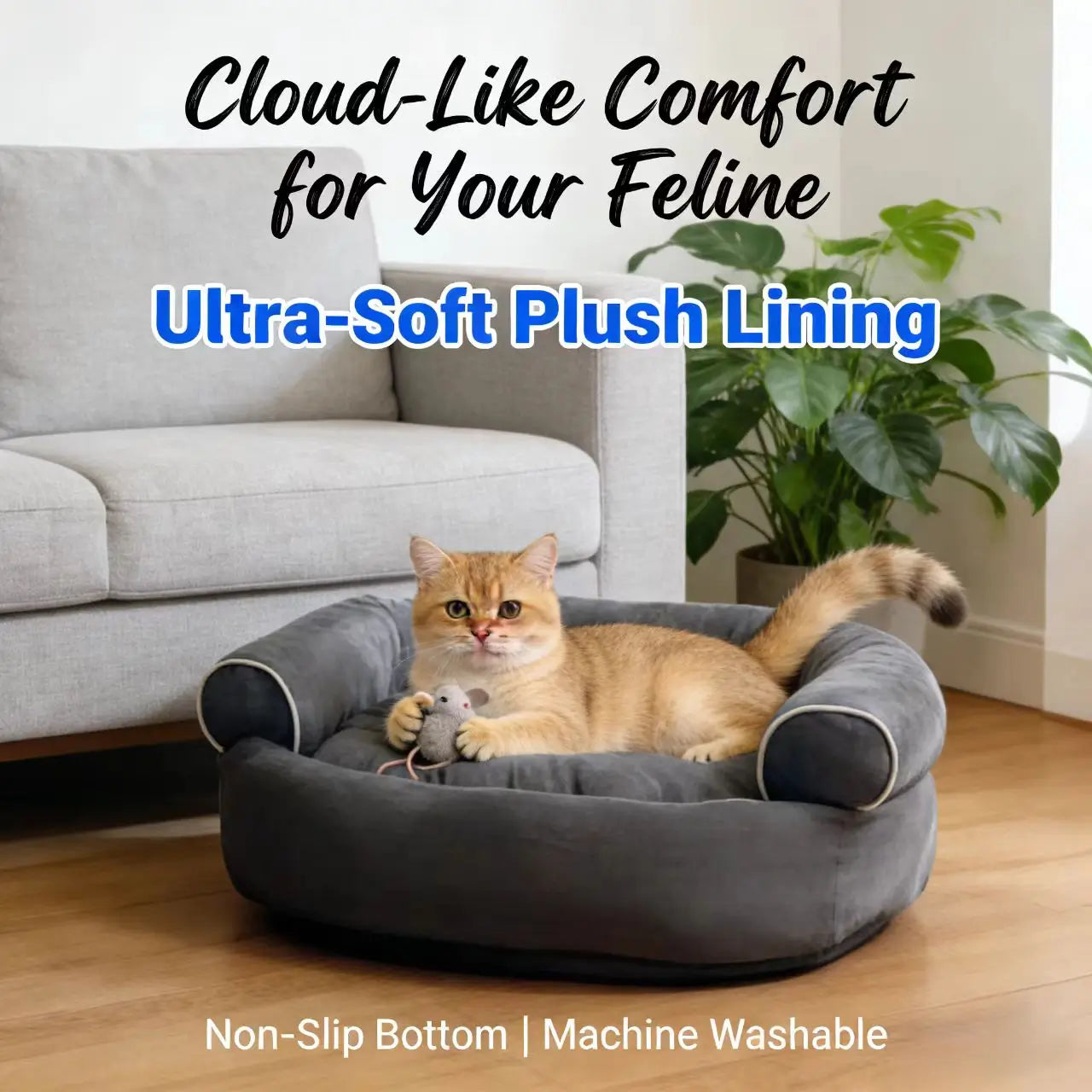 Luxury Cat Bed - Tufted Velvet, Plush, Brown/Gray/Light Gray