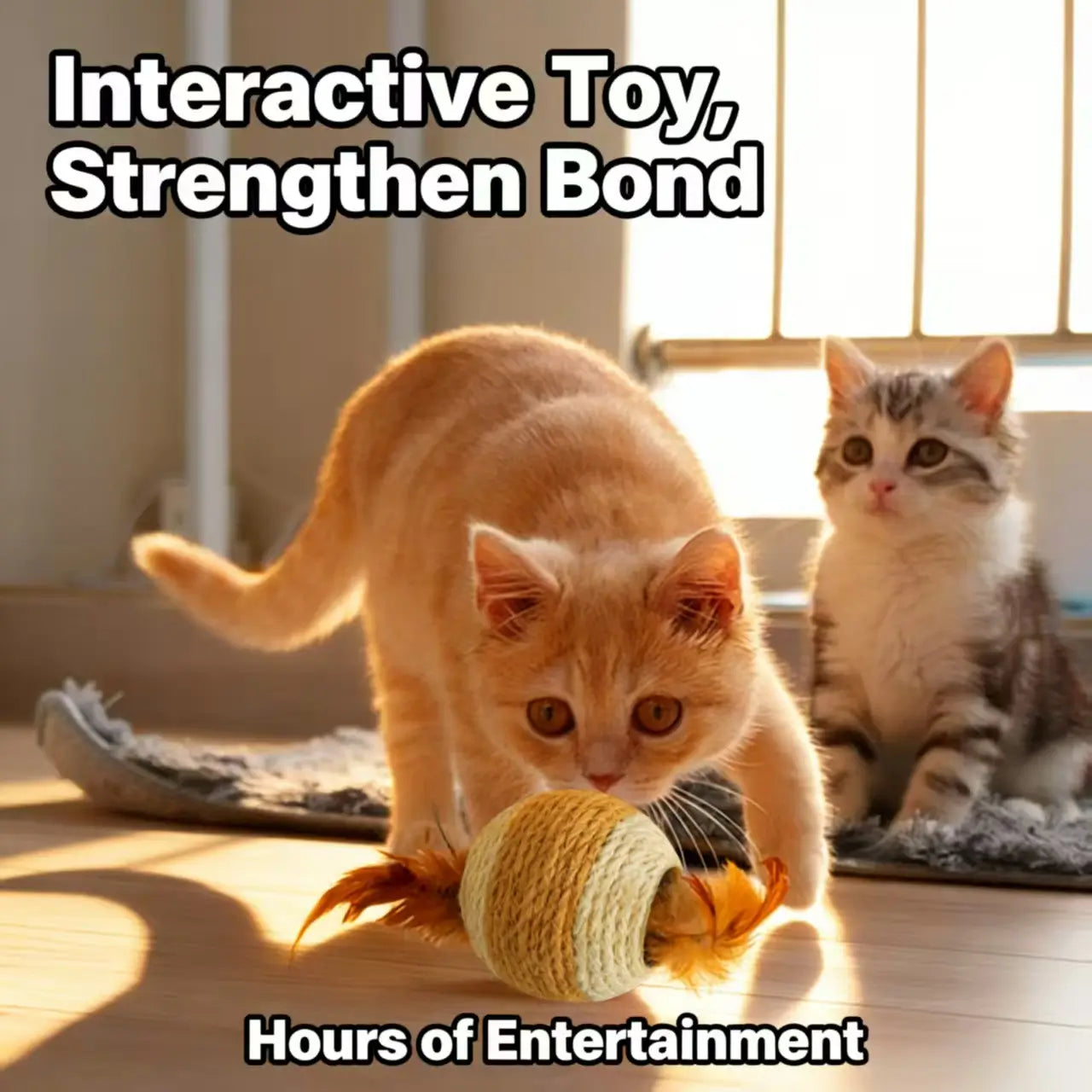 Interactive Chewing & Scratching Cat Toy for Cats - Natural Sisal, Feather, Yellow