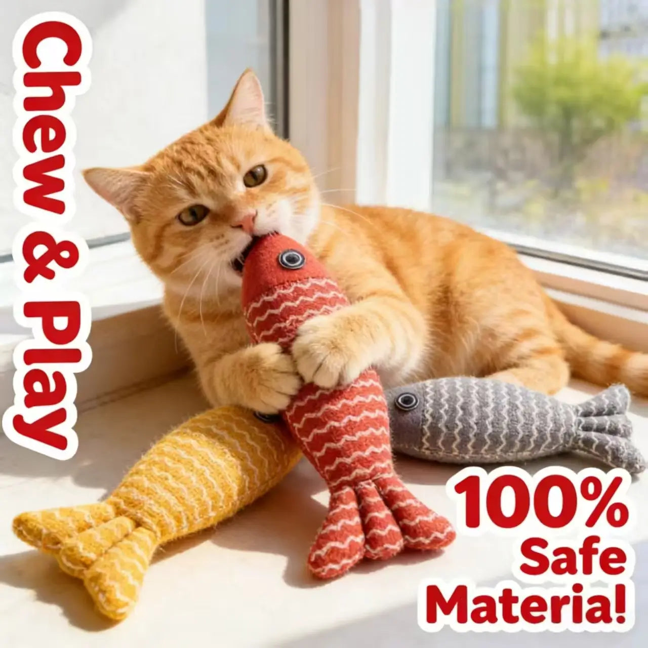 Hunting-Stimulating Cat Toy for Cats - Fish-Shaped, Soft Chewable, Multi-Color
