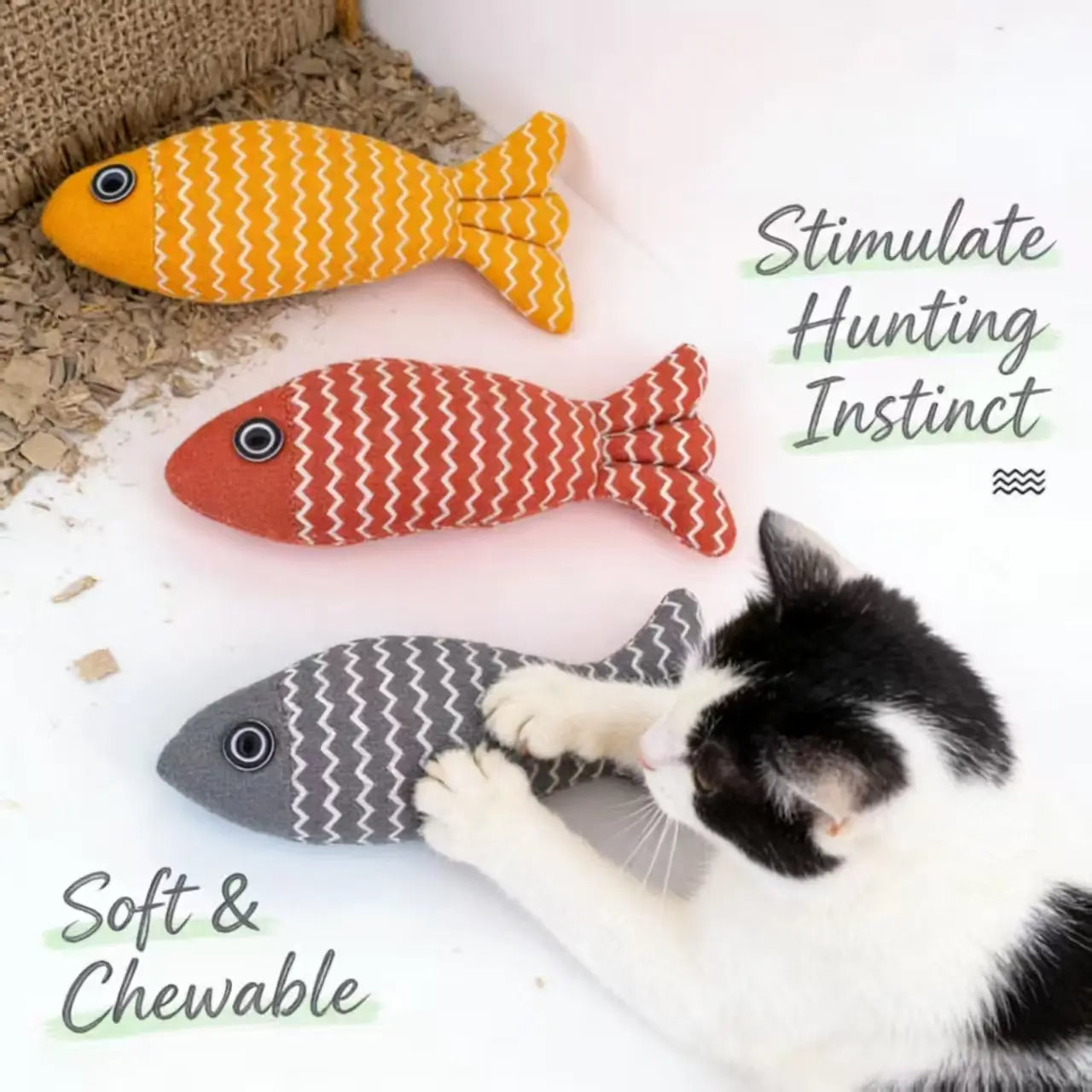 Hunting-Stimulating Cat Toy for Cats - Fish-Shaped, Soft Chewable, Multi-Color