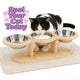 Neck-Protecting Elevated Triple Bowl Feeder for Cats – Stainless Steel Bowls, Wooden Stand