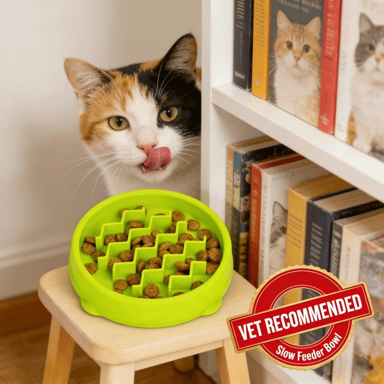 Anti-Gulping Slow Feeder Bowl for Cats – Non-Slip, BPA-Free, Green