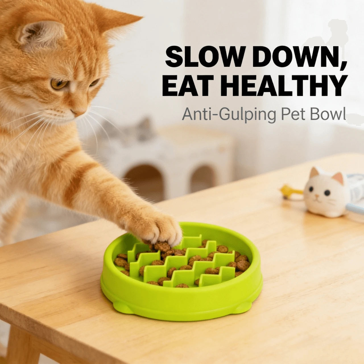Anti-Gulping Slow Feeder Bowl for Cats – Non-Slip, BPA-Free, Green