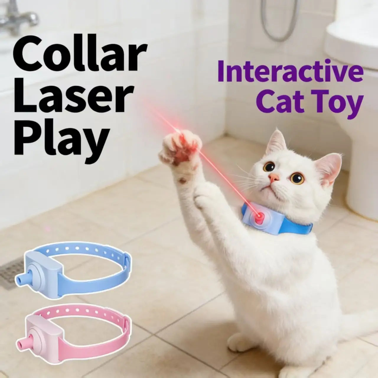 Self-Playing Laser Cat Collar - Hands-Free, Adjustable, Pink & Blue