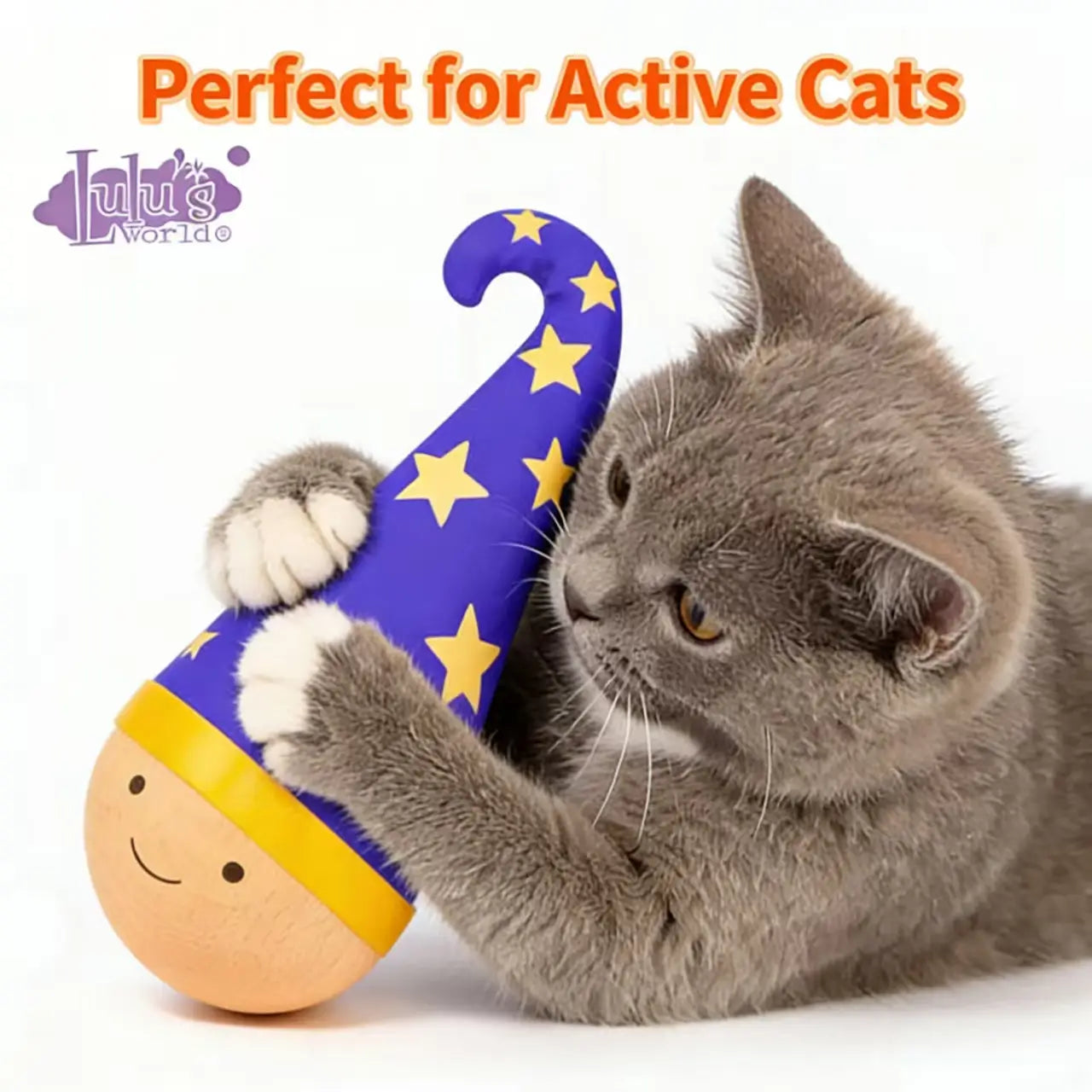 Fun Wizard Hat Cat Toy - Durable, Engaging, Purple with Gold Stars