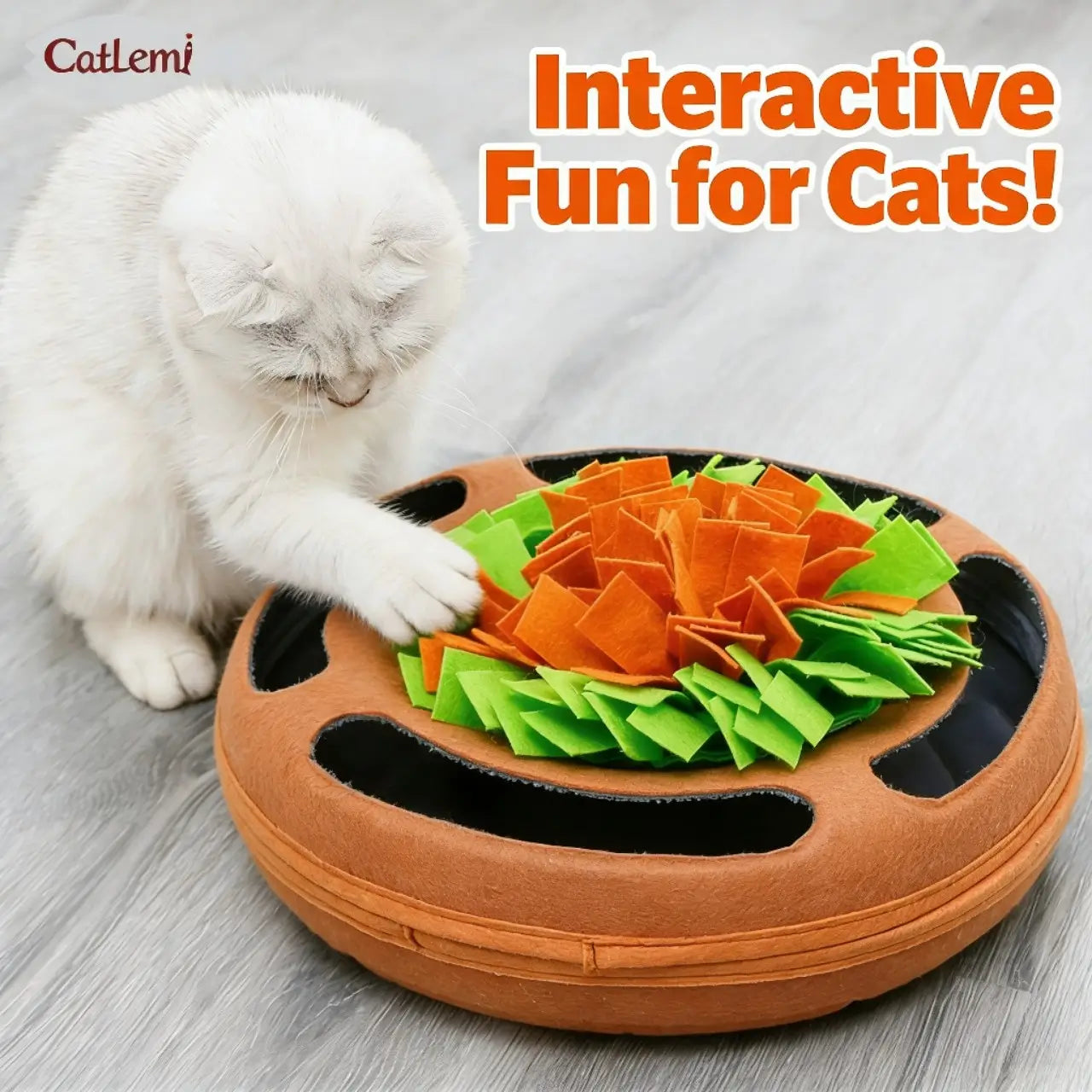 Snuffle Puzzle Cat Toy - Interactive, Slow Feeding, Brown