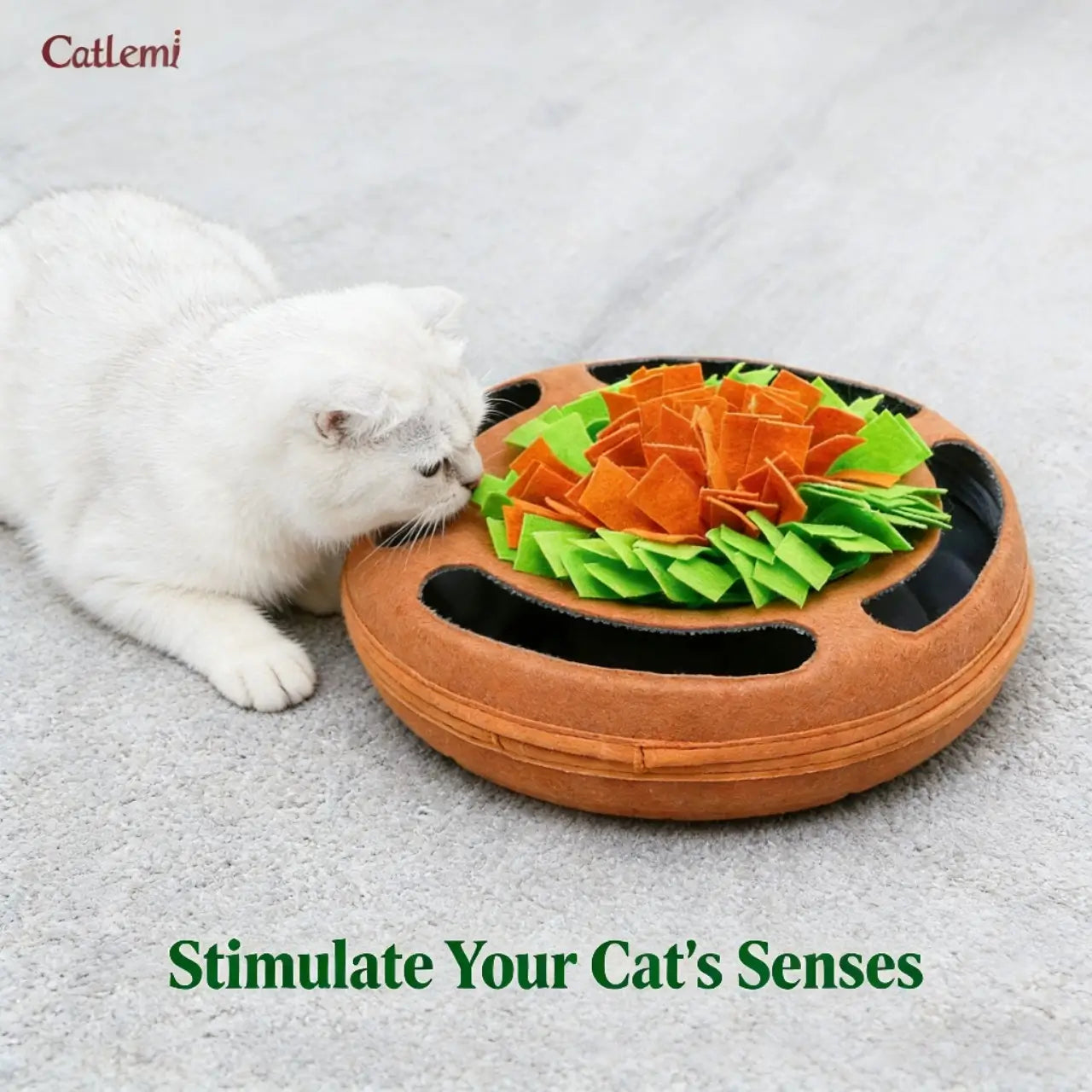 Snuffle Puzzle Cat Toy - Interactive, Slow Feeding, Brown