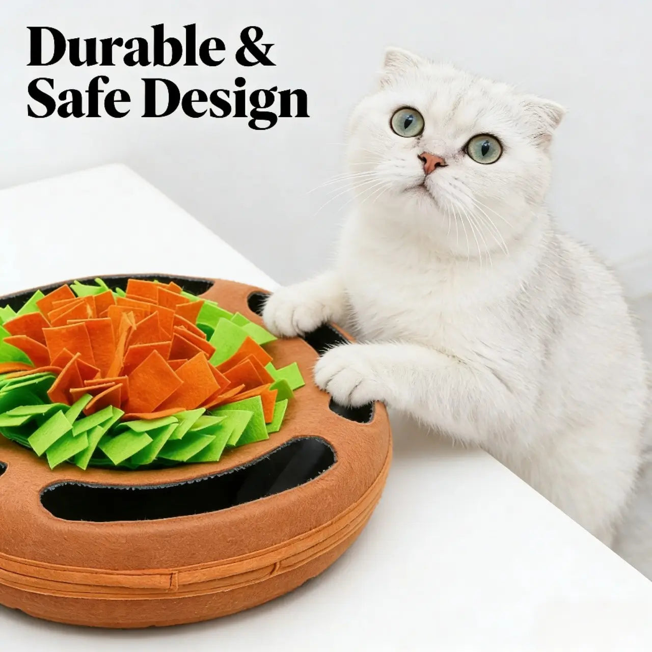 Snuffle Puzzle Cat Toy - Interactive, Slow Feeding, Brown