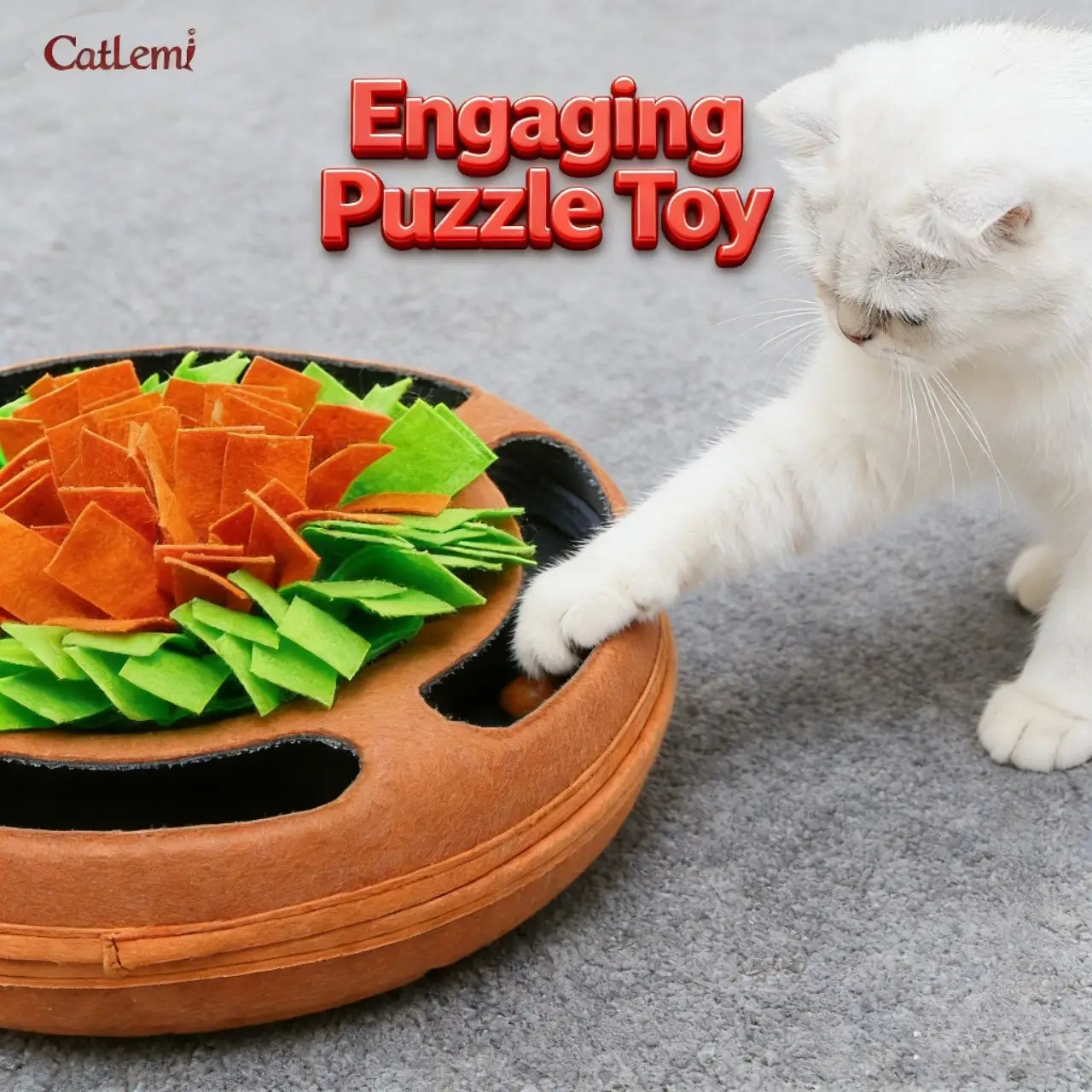 Snuffle Puzzle Cat Toy - Interactive, Slow Feeding, Brown