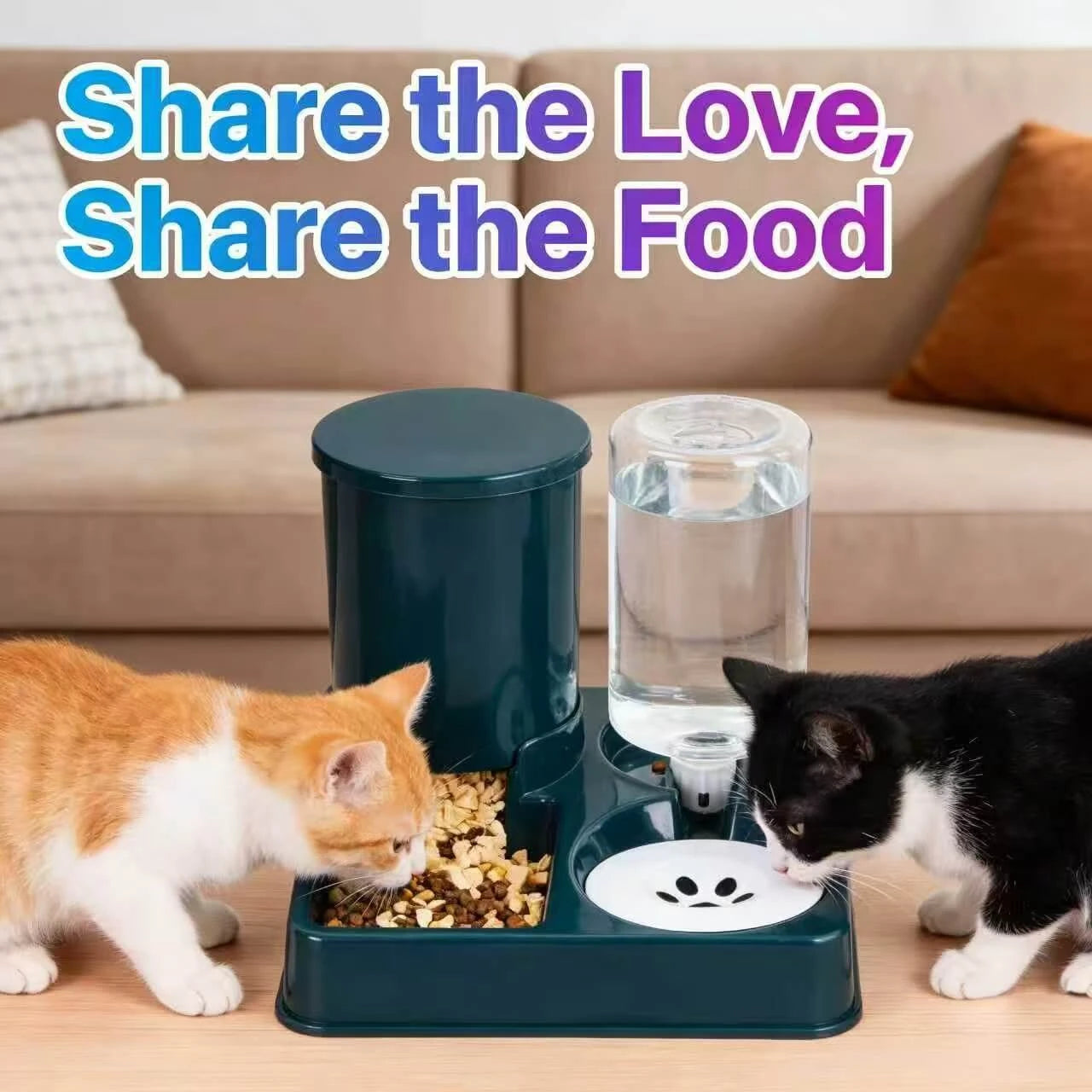 2-in-1 Automatic Feeder & Water Dispenser for Cats – Large Capacity, Dark Green
