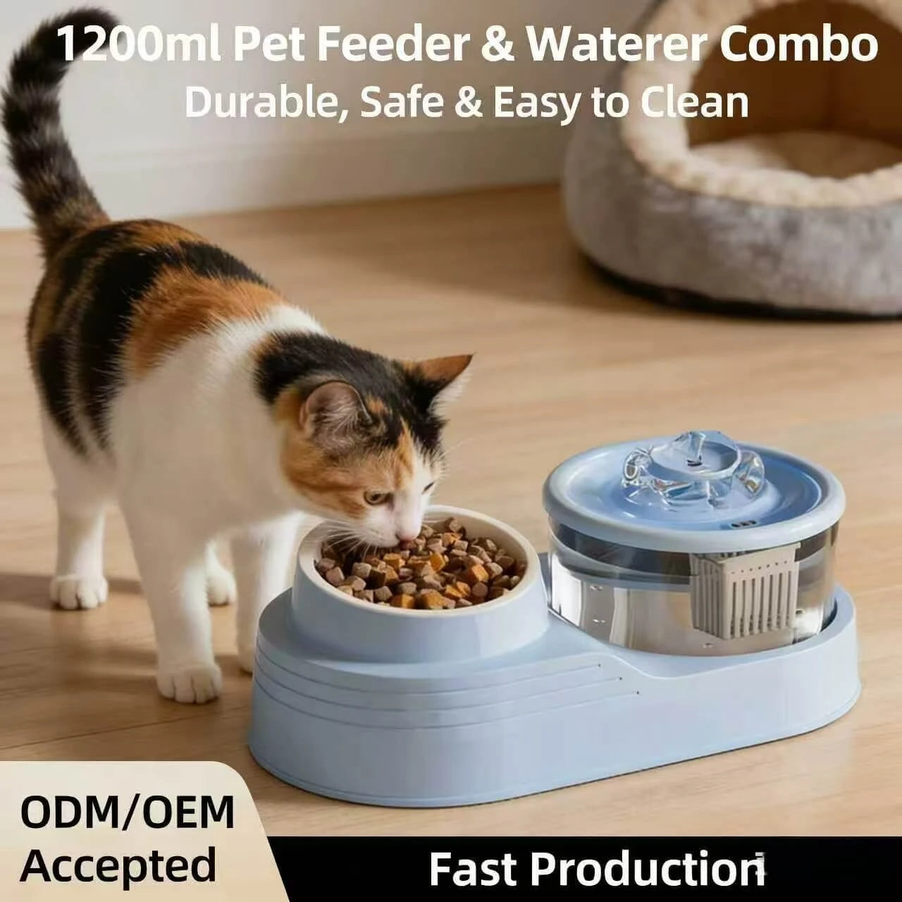 2-in-1 Automatic Feeder & Water Fountain for Cats & Dogs – 1200ml, Light Blue