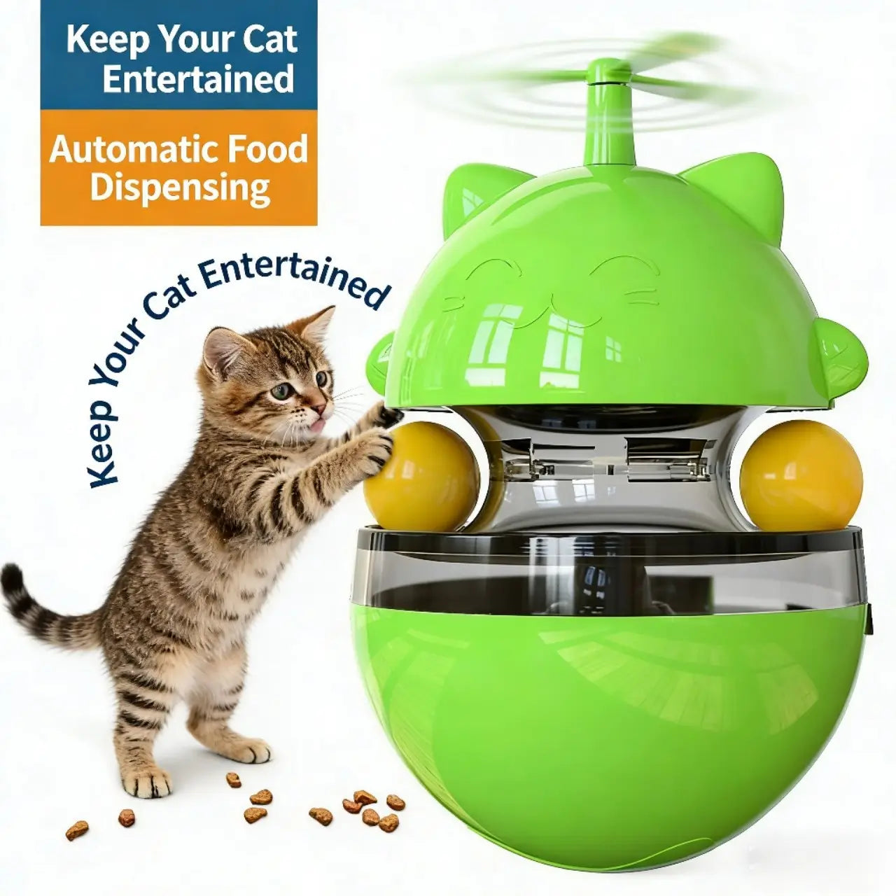 Windmill Cat Treat Toy - Interactive, Easy to Clean, Green