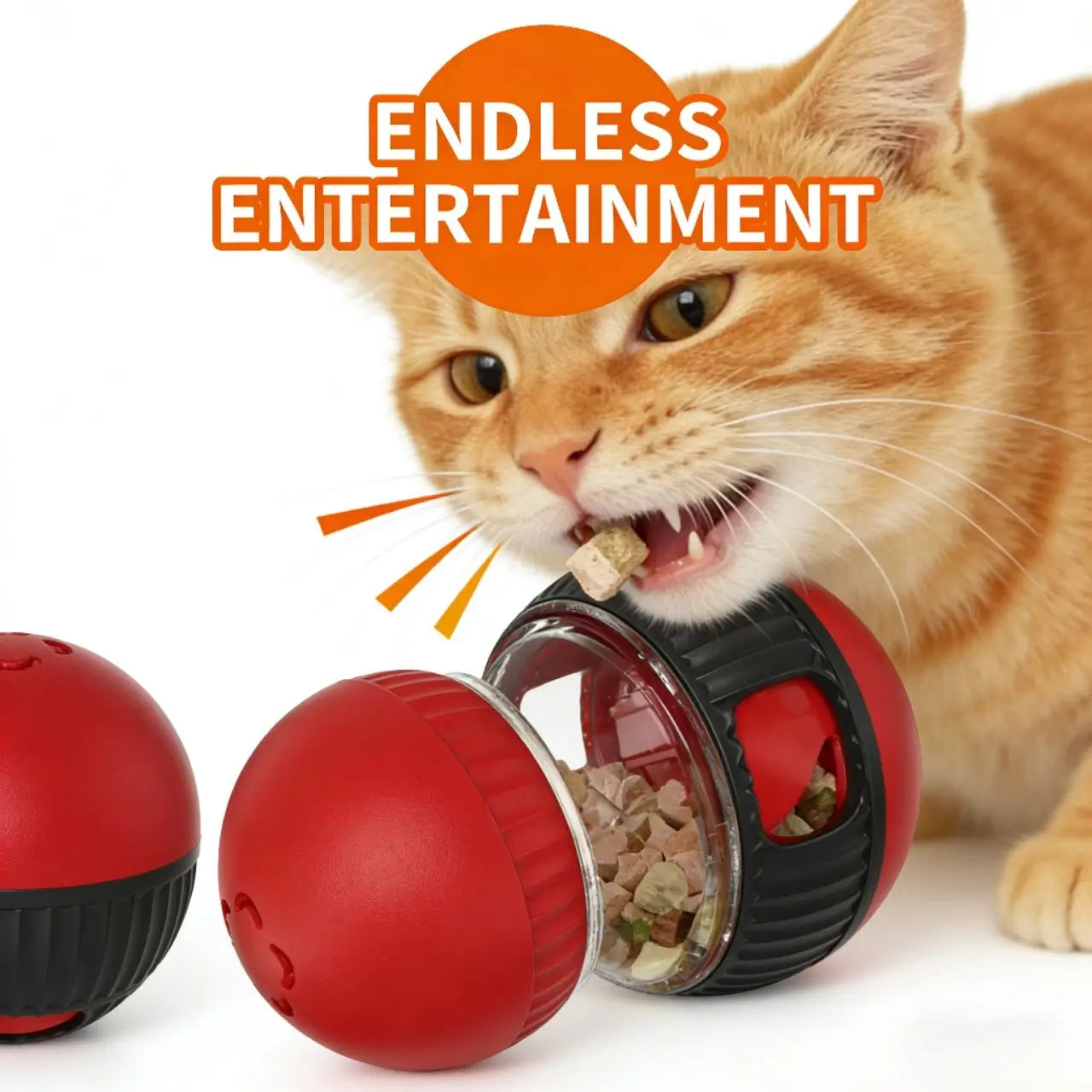 Treat-Dispensing Cat Ball - Interactive, Multi-Cat, Red/Black