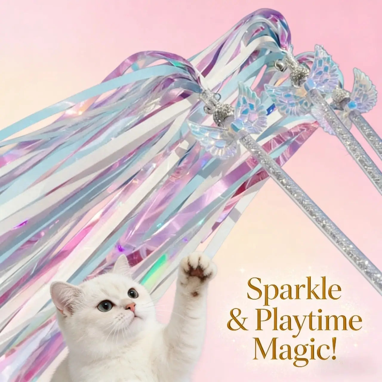 Fairy Wing Cat Teaser Wand - Iridescent, Interactive, Multi-Cat