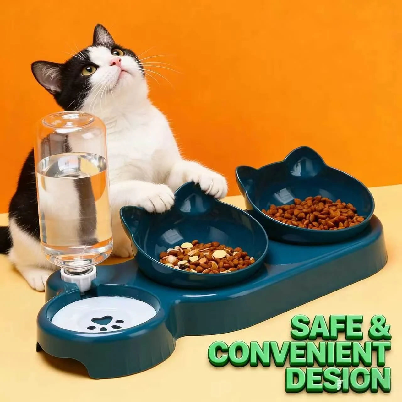 Paw-Friendly Non-Slip Cat Bowl – Safe Plastic, Light Blue