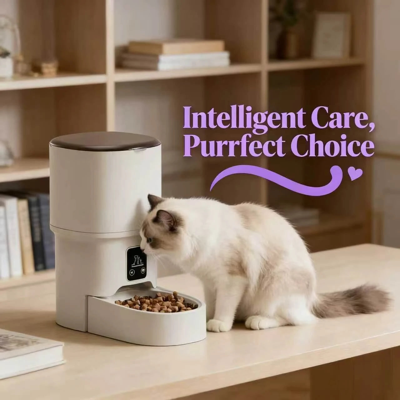 Smart Timed Automatic Feeder for Cats – Precise Portion Control, White