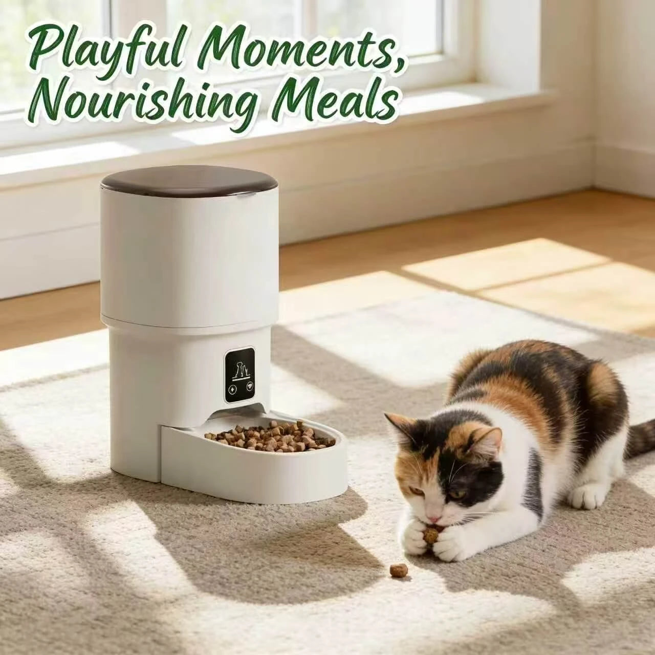 Smart Timed Automatic Feeder for Cats – Precise Portion Control, White