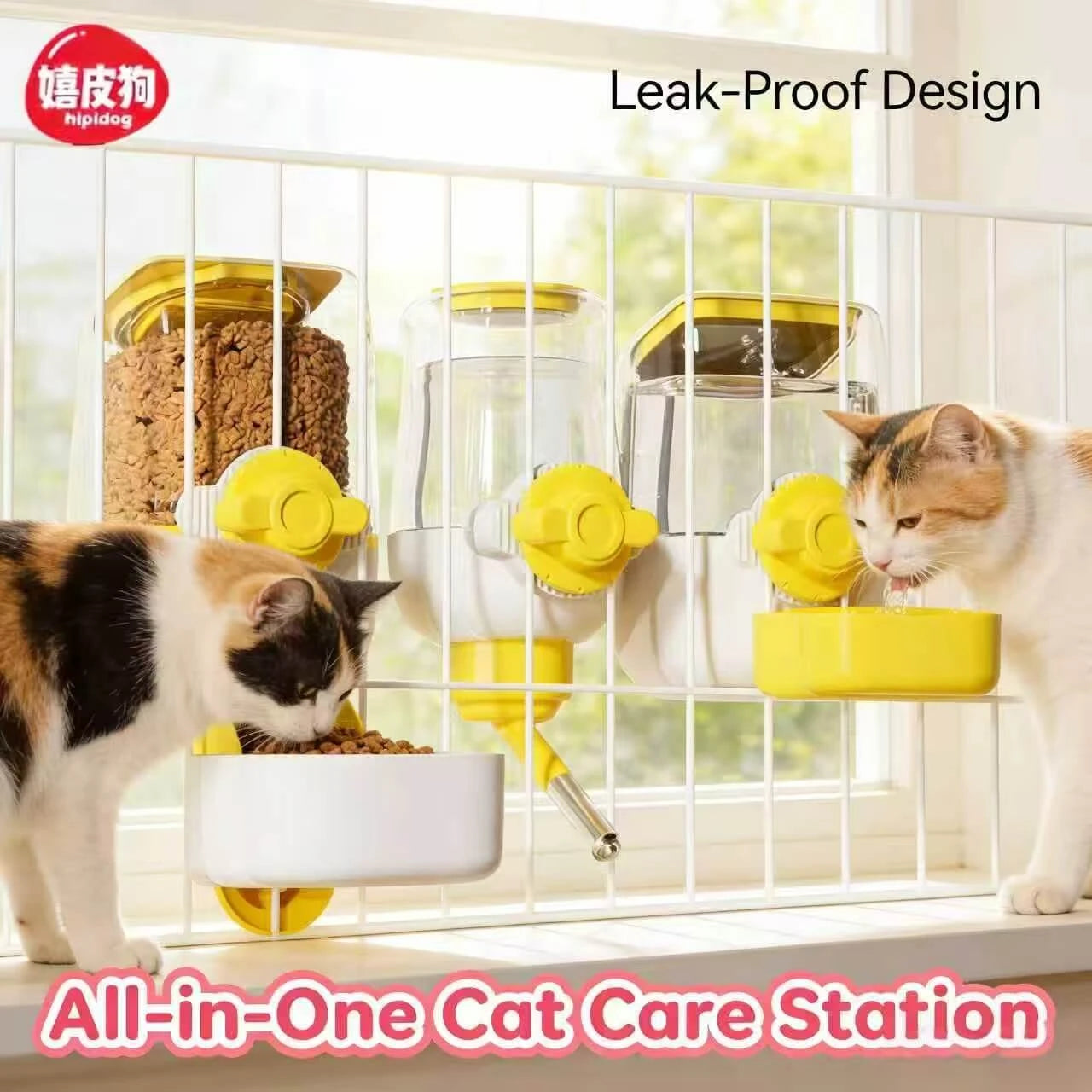 Customizable Adjustable Feeding & Hydration Station for Cats – Easy Clean, Yellow & White