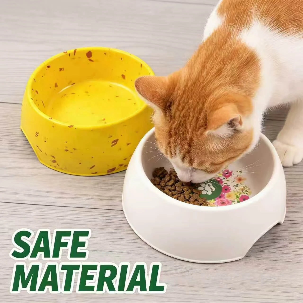 Pet-Friendly Non-Slip Cat Bowl – Safe Material, Colorful Designs (Yellow/White)