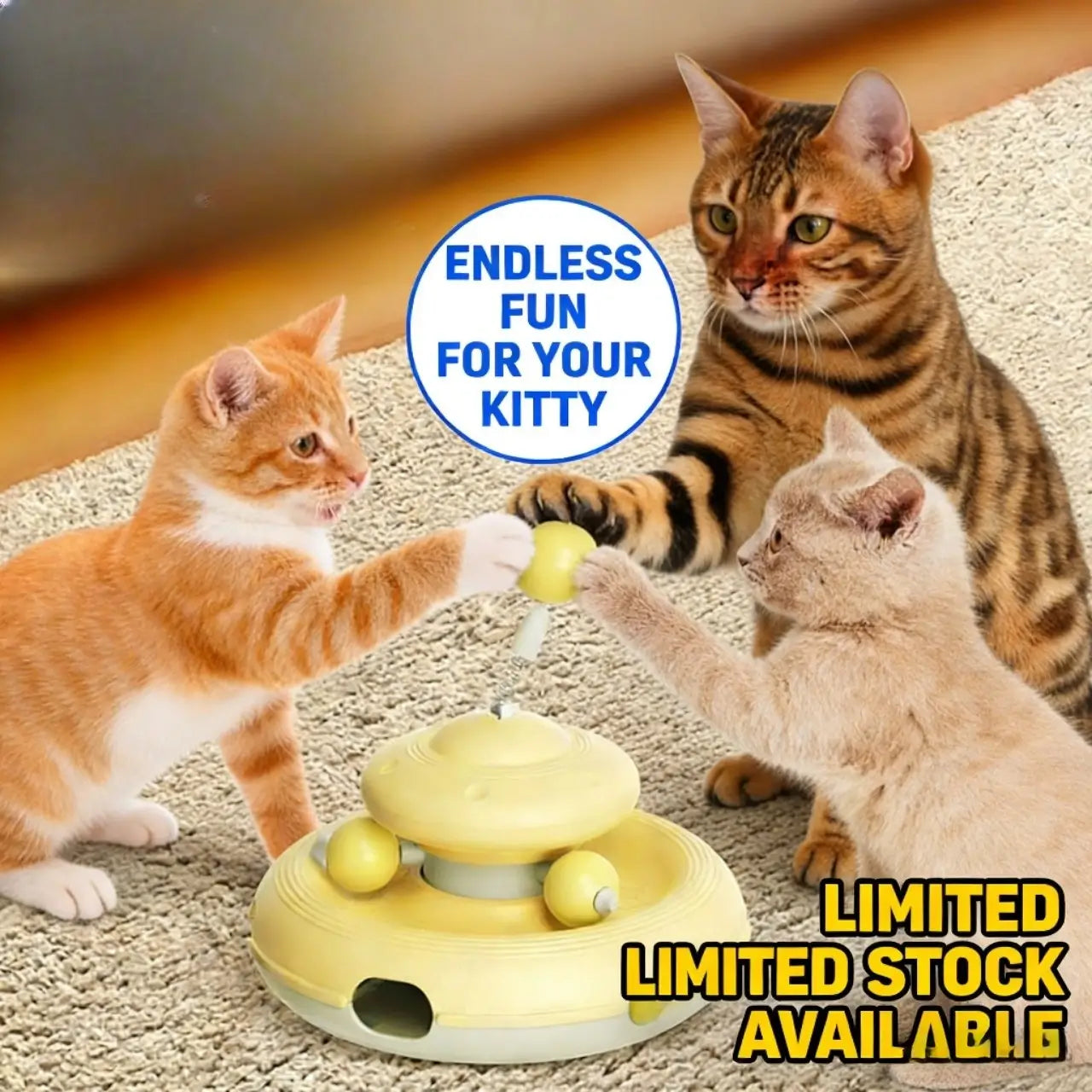 Automatic Cat Teaser Toy - Interactive, Multi-Cat, Yellow