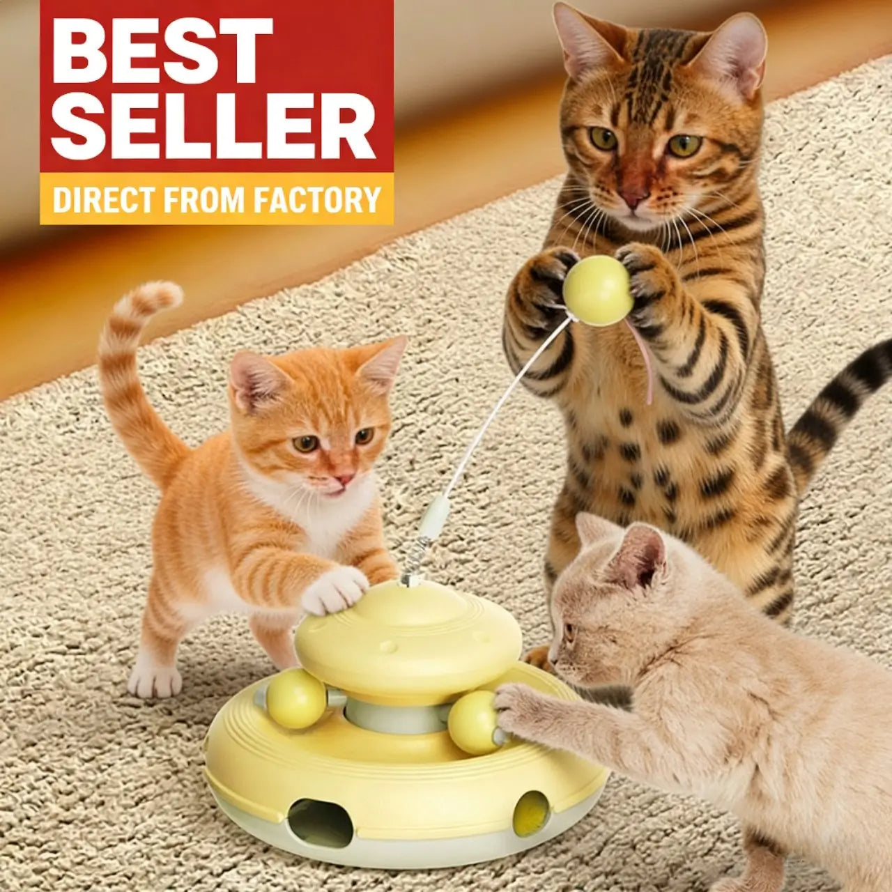 Automatic Cat Teaser Toy - Interactive, Multi-Cat, Yellow