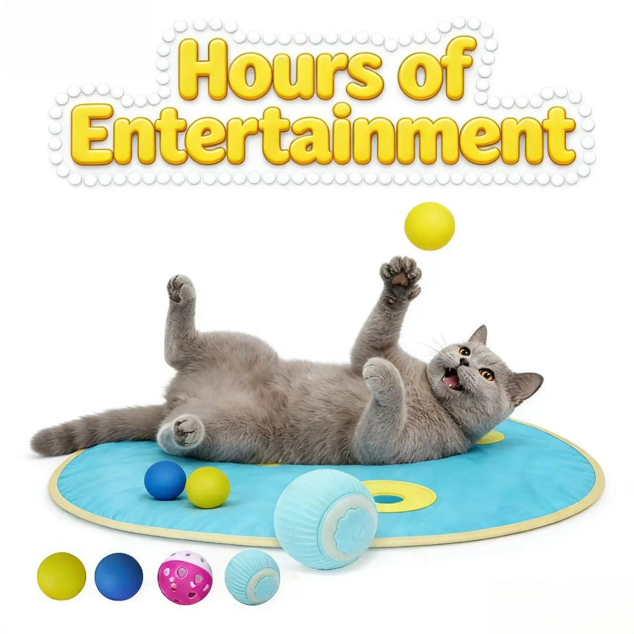 Cat Play Mat Set - Interactive, Hide & Seek, Blue/Yellow