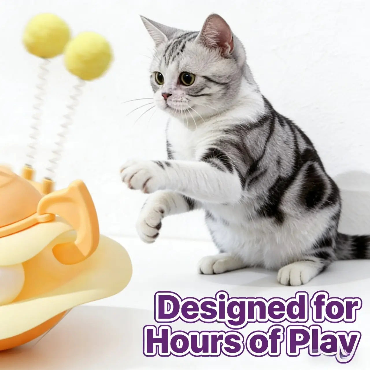 Wobble Cat Toy - Interactive, Spring Pom-Pom, Yellow/Orange