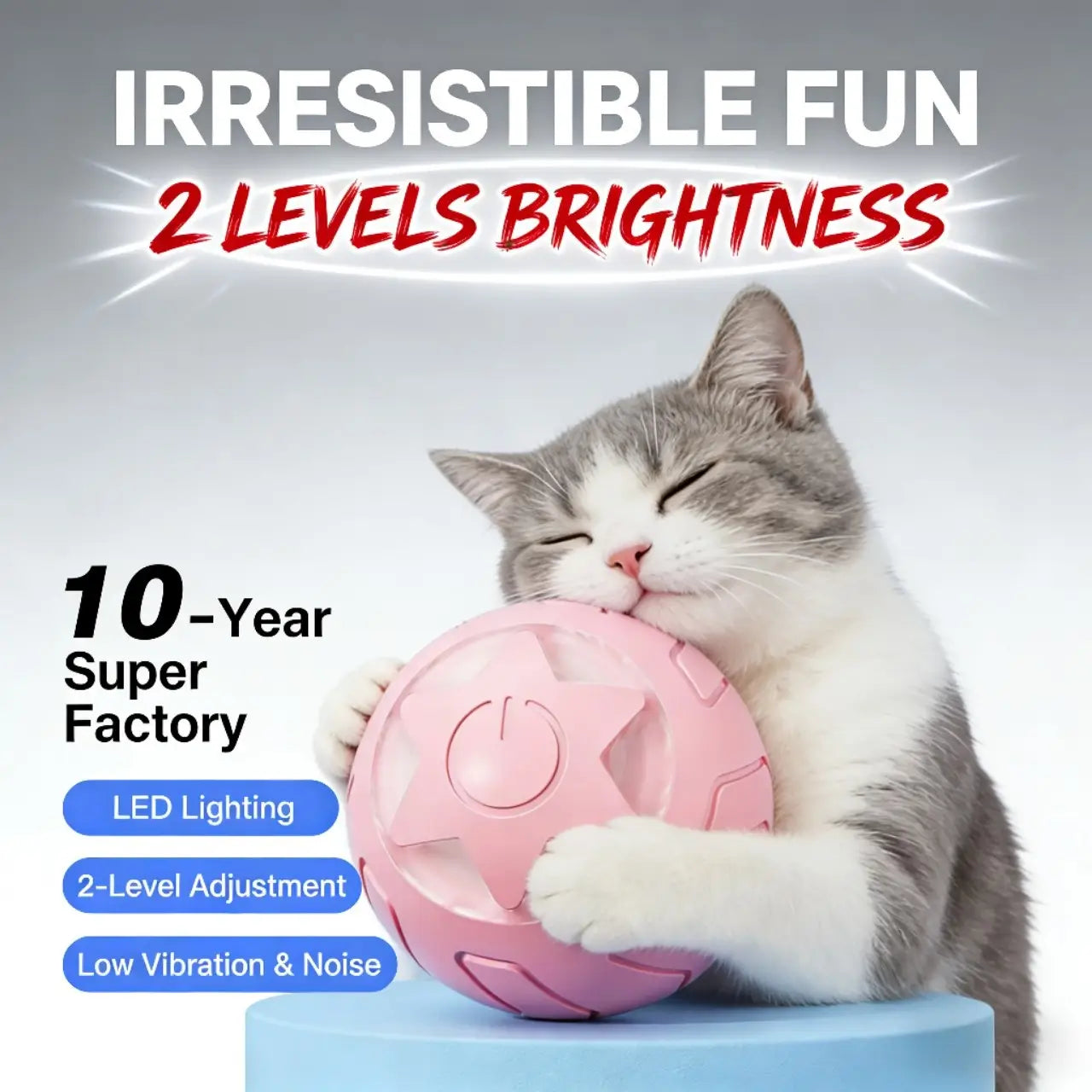 Interactive LED Cat Ball Toy - 2-Level Adjustment, Low Noise, Pink