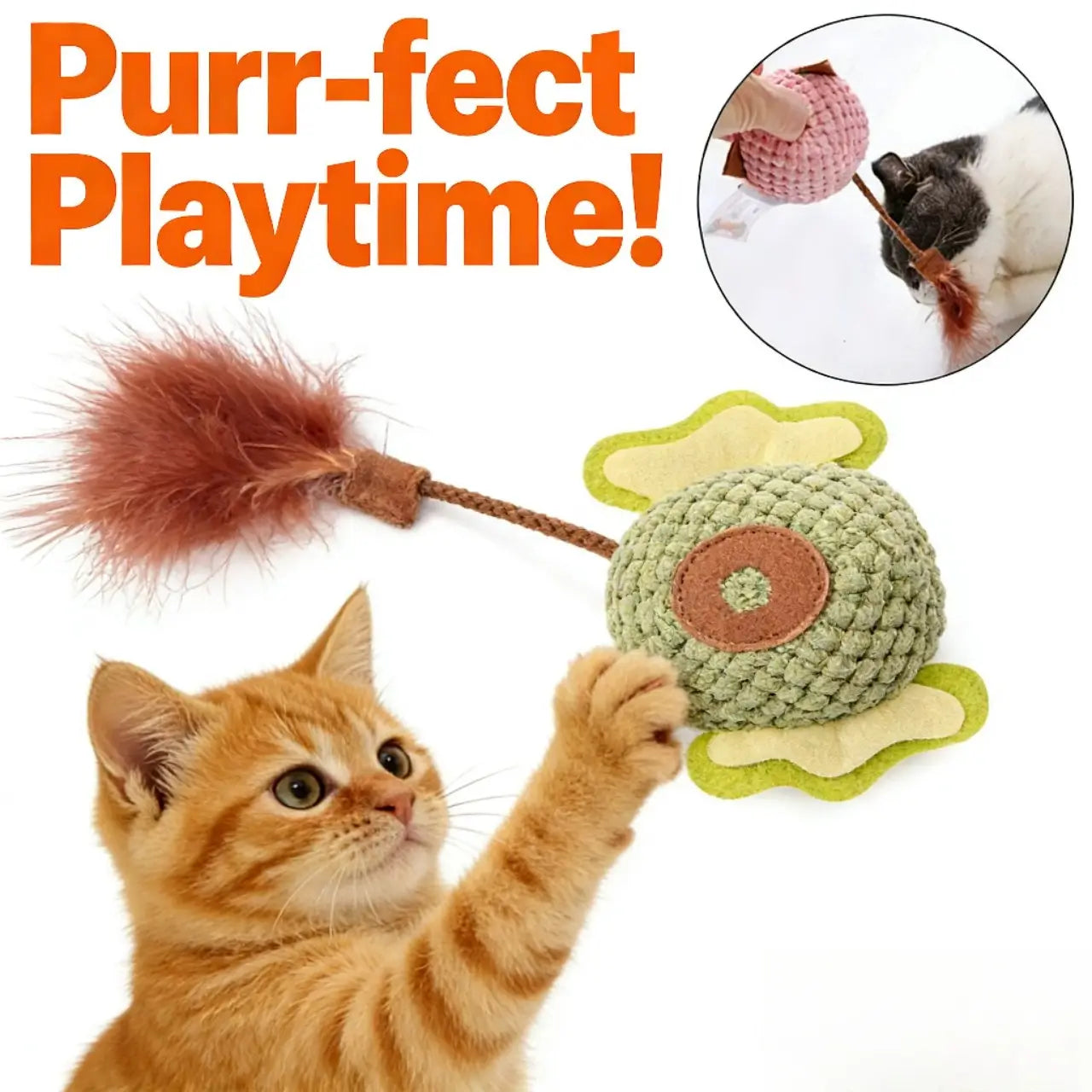 Interactive Knit Monster Cat Toy - Feather Tassel, Catnip Compatible, Multi-Color