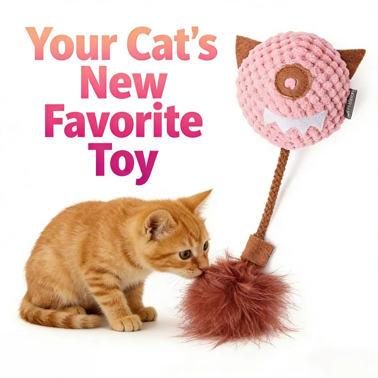 Interactive Knit Monster Cat Toy - Feather Tassel, Catnip Compatible, Multi-Color