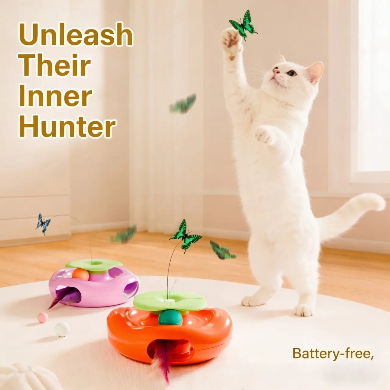 Automatic Butterfly & Feather Cat Toy - Interactive, Rotating, Orange/Purple