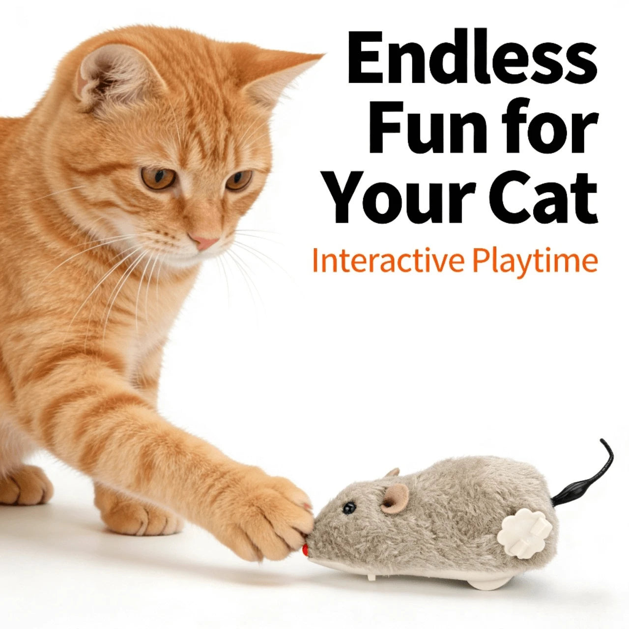 Wind-up Interactive Plush Mouse Cat Toy, Realistic Furry Simulation, Gray