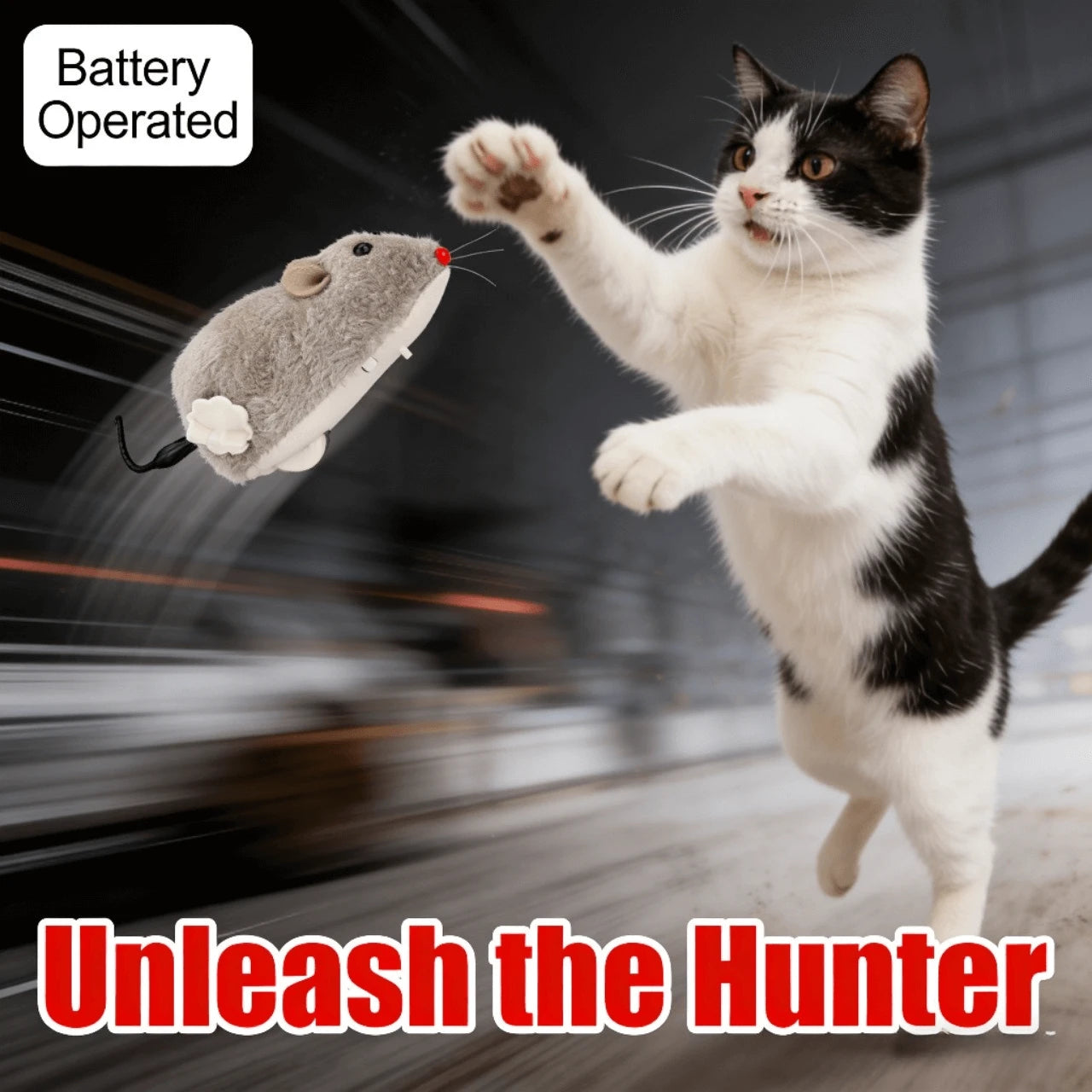 Wind-up Interactive Plush Mouse Cat Toy, Realistic Furry Simulation, Gray