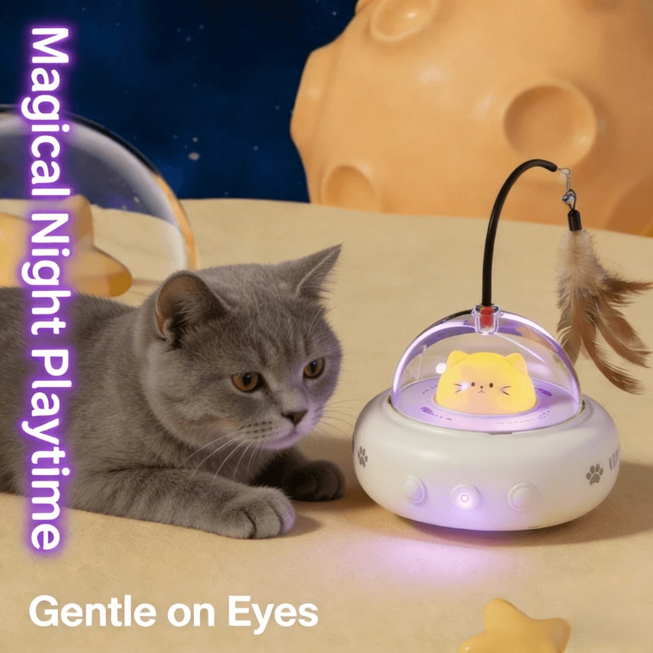 Interactive Laser & Feather Cat Toy with Breathing Light, Automatic Rotating for Cats