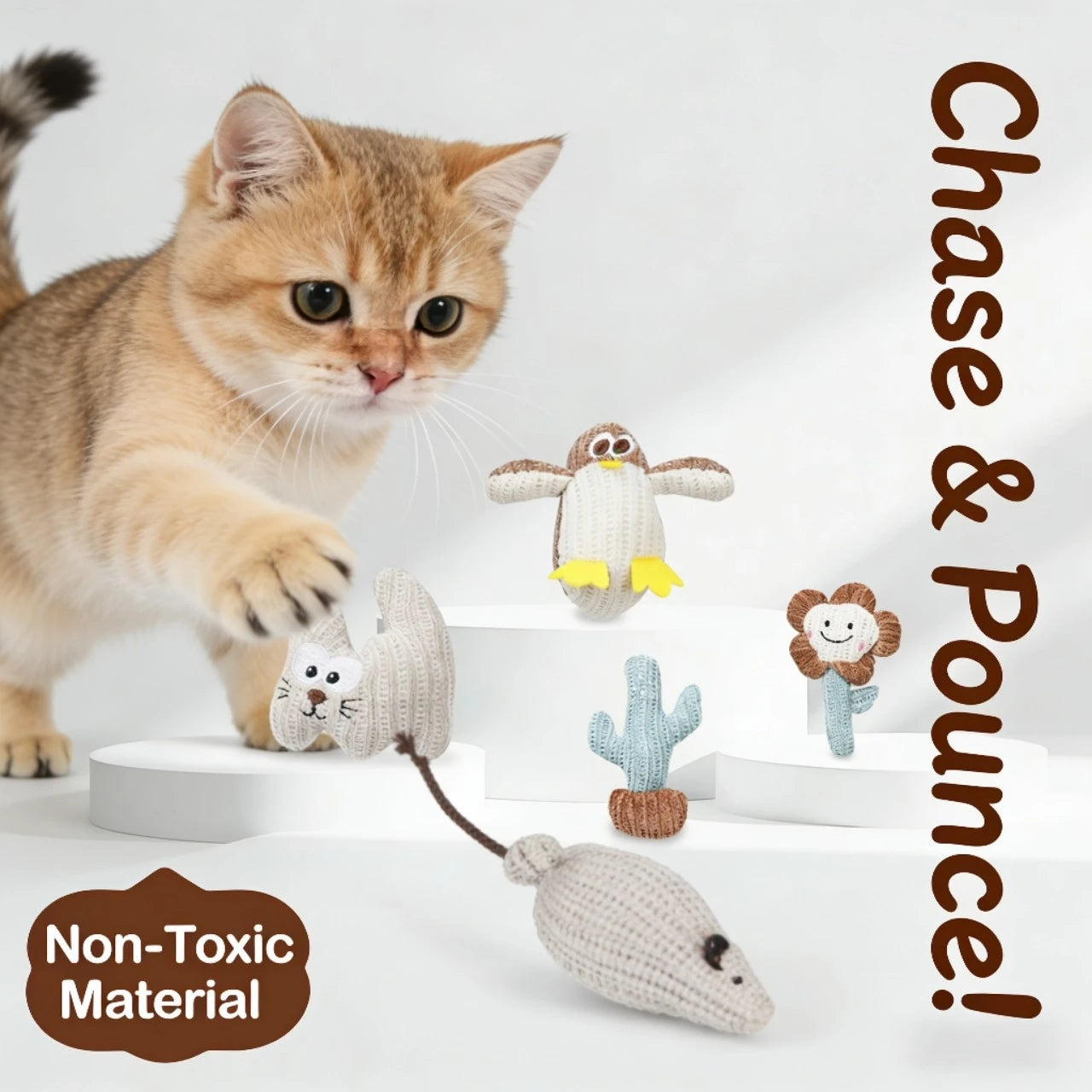 Catnip Infused Knitted Plush Cat Toys, Self-Play Durable for Cats, Cute Shapes