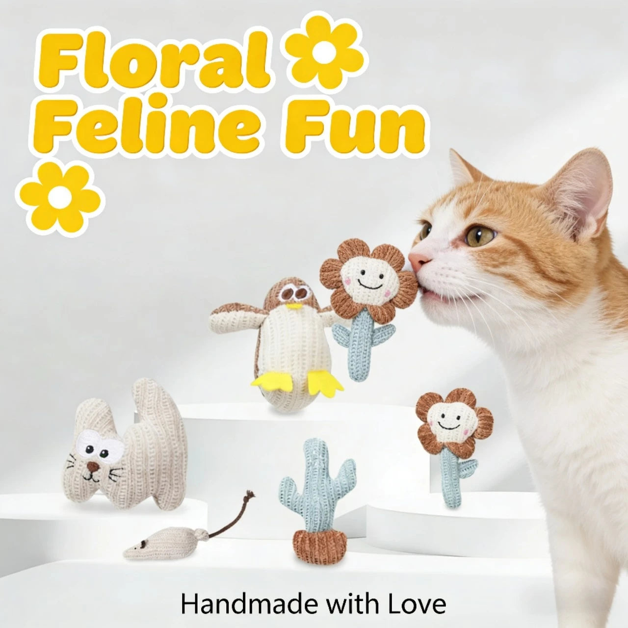 Catnip Infused Knitted Plush Cat Toys, Self-Play Durable for Cats, Cute Shapes