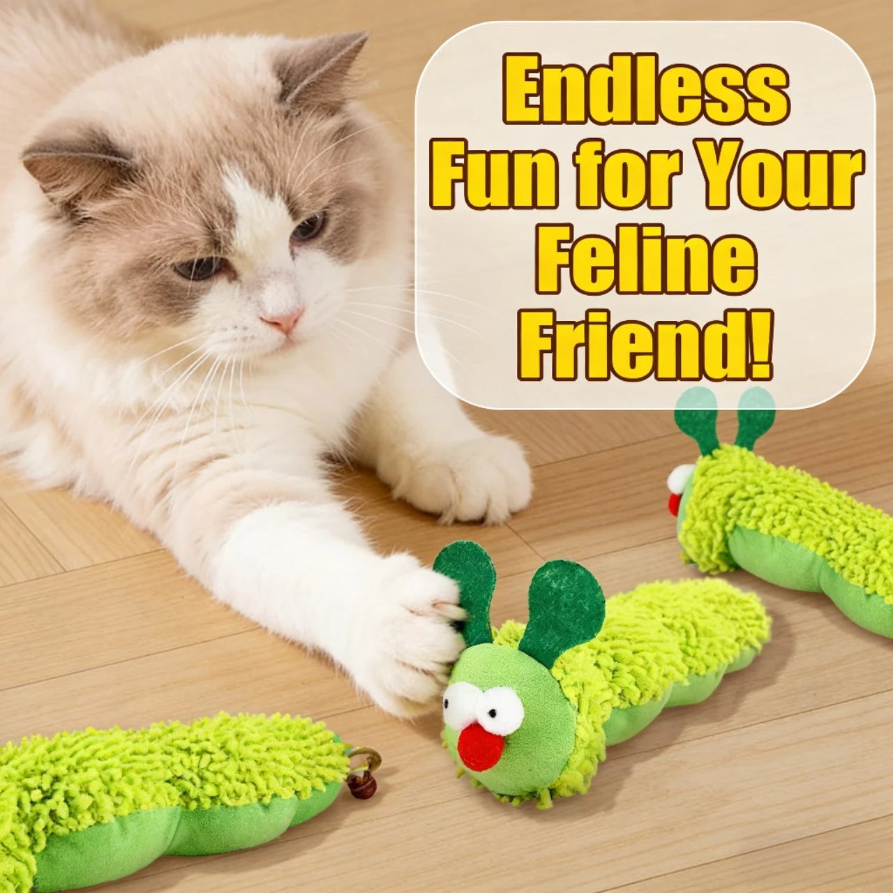 Catnip Infused Squeaky Plush Caterpillar Cat Toy for Cats, Dental Cleaning Green