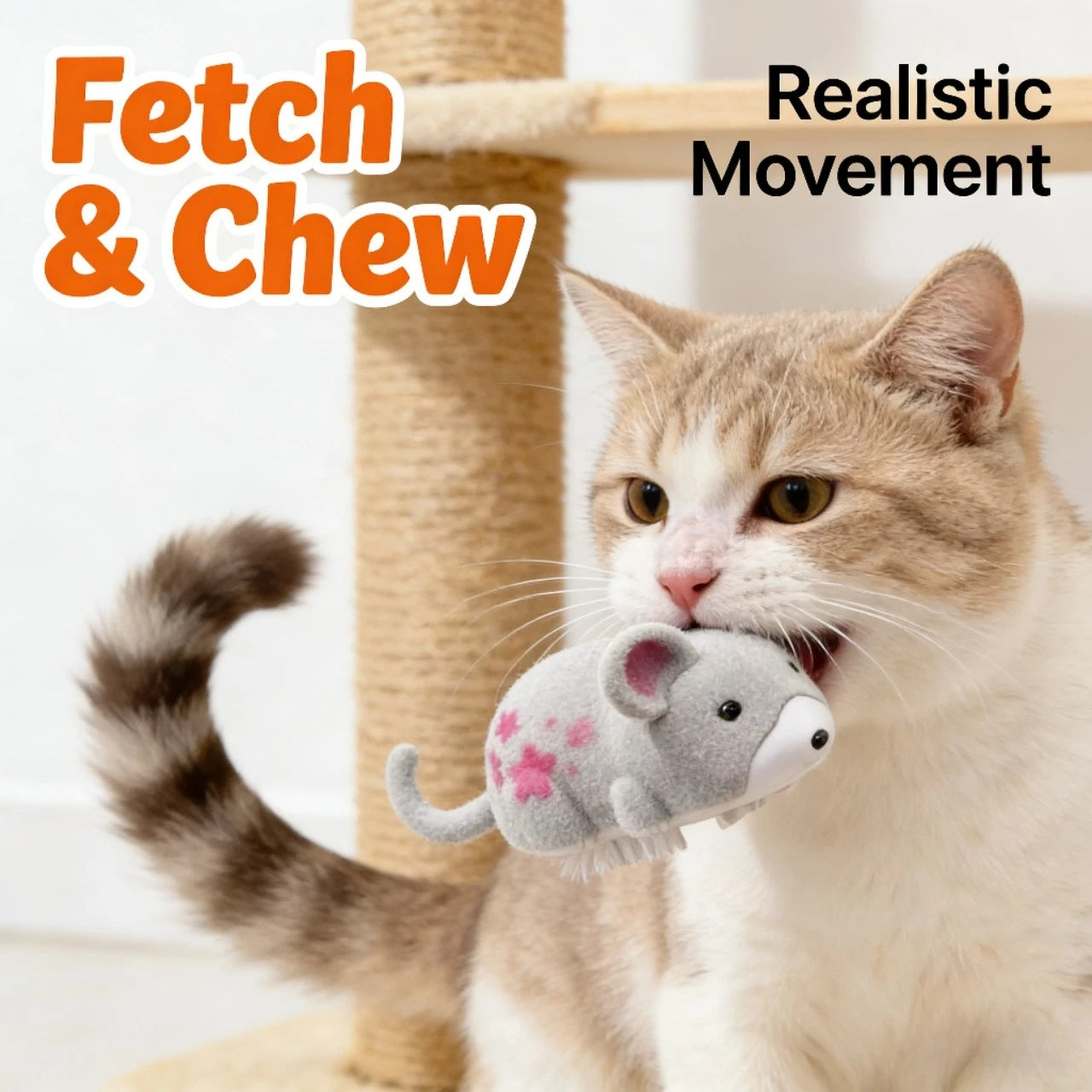 Automatic Moving Realistic Plush Hamster Cat Toy for Cats, Interactive