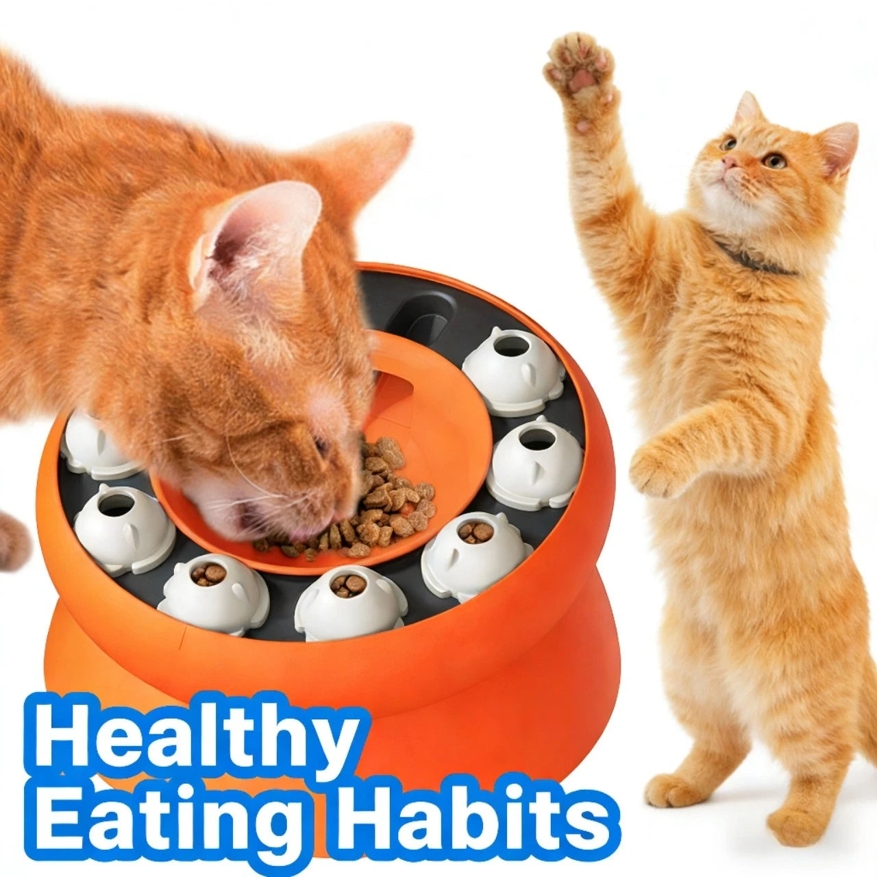 Interactive Puzzle Slow Feeder Cat Toy, Rotating Treat Dispenser for Cats, Orange