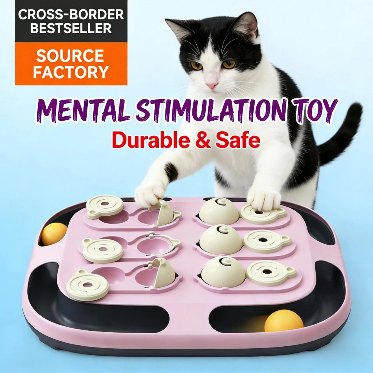 Interactive Puzzle Cat Toy Board, Treat Dispenser & Ball Track for Cats, Pink