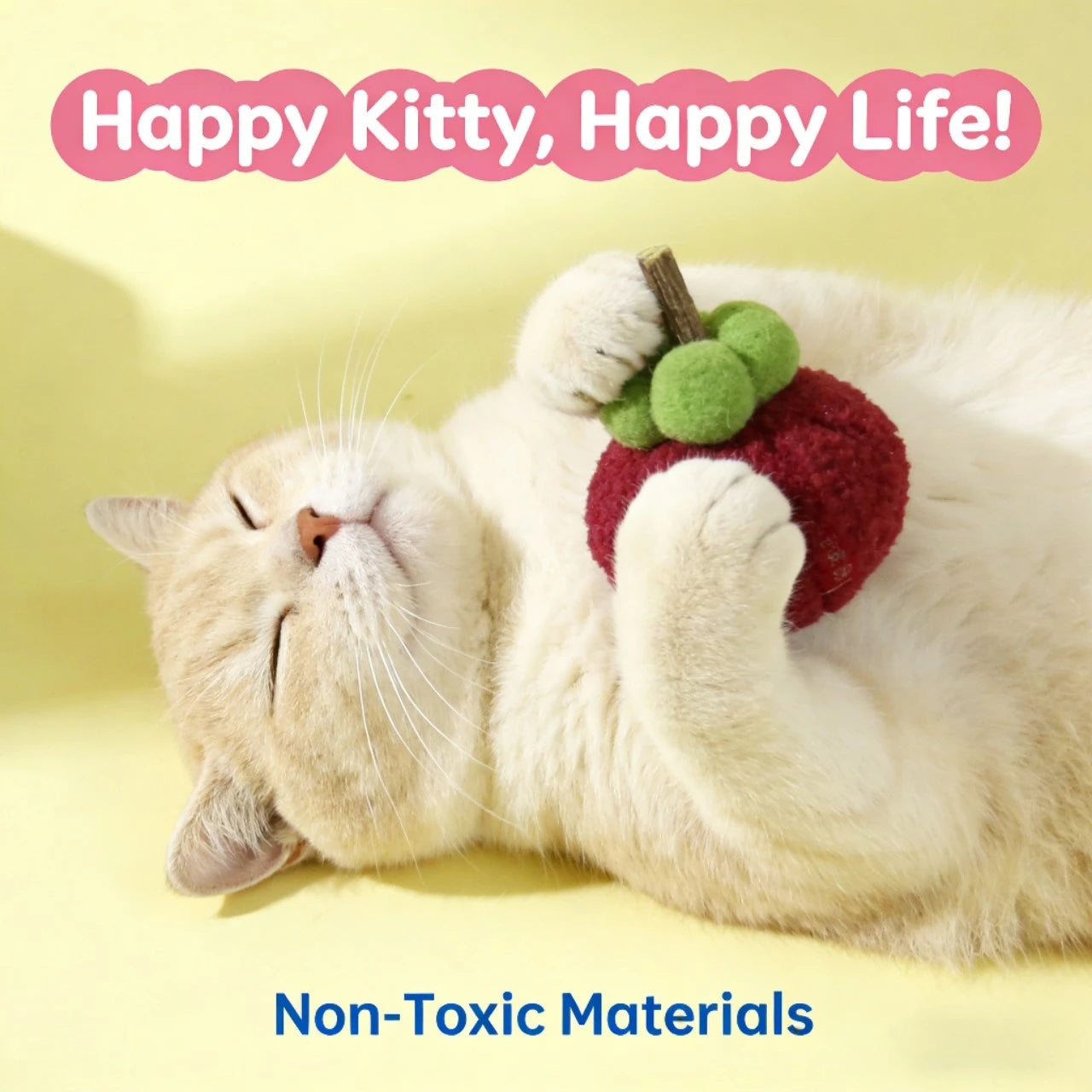 Catnip Infused Plush Fruit Cat Toys, Durian/Mangosteen Shapes for Cats, Green/Red