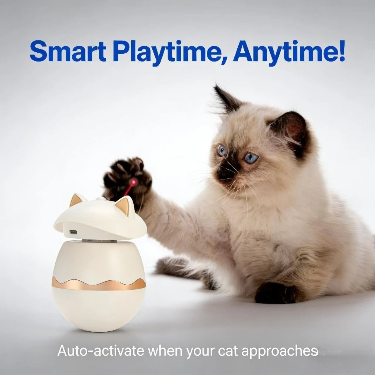 Smart Sensor Auto On/Off Laser Cat Toy for Cats, Eggshell Design White/Rose Gold