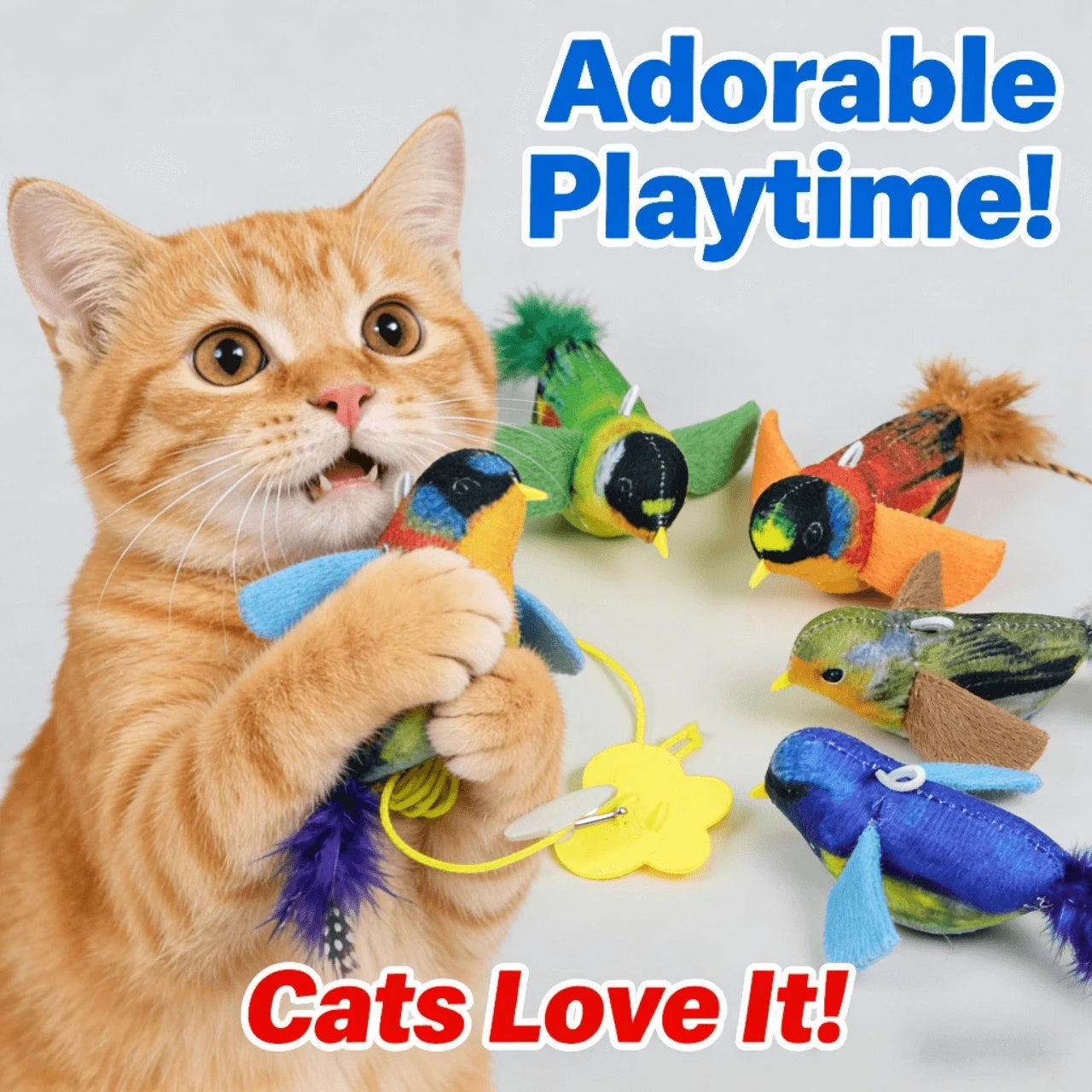 Interactive Hanging Bird Cat Teaser Toys with Colorful Feathers for Cats, Realistic