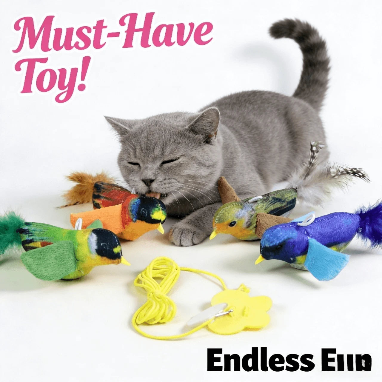 Interactive Hanging Bird Cat Teaser Toys with Colorful Feathers for Cats, Realistic