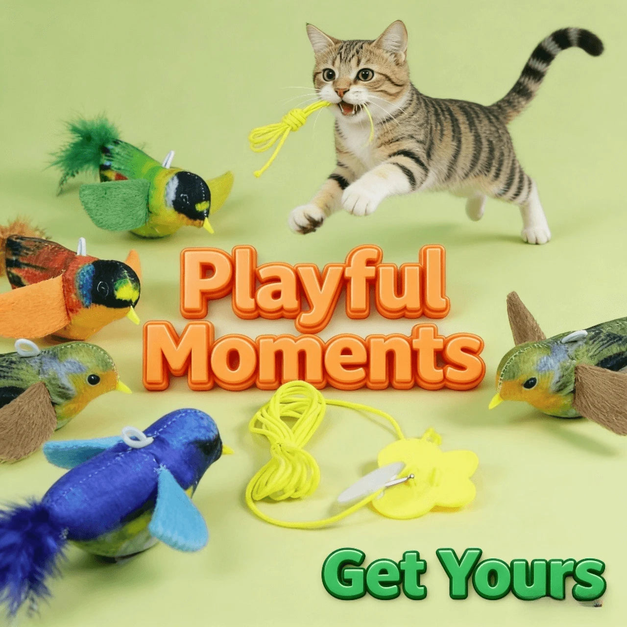 Interactive Hanging Bird Cat Teaser Toys with Colorful Feathers for Cats, Realistic
