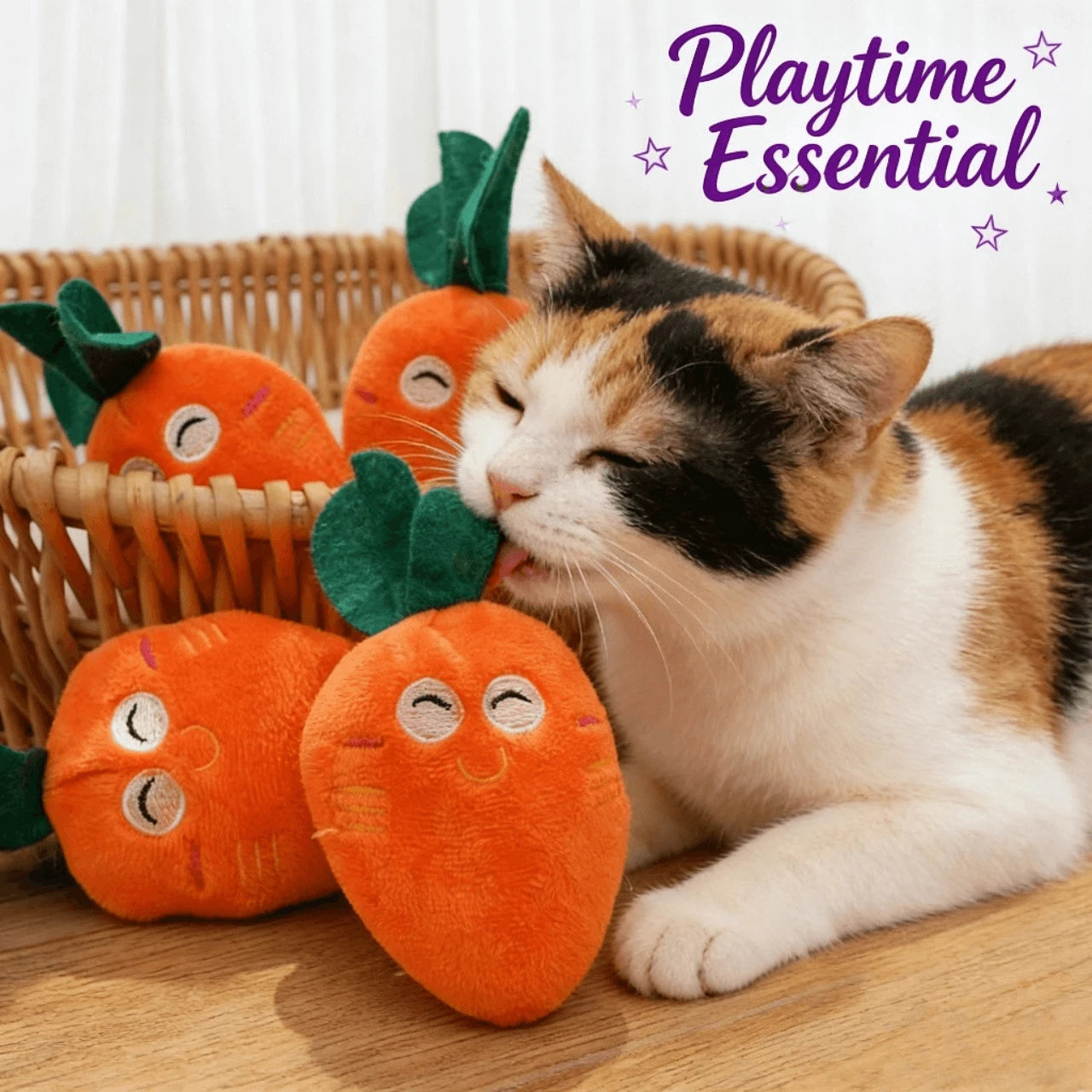 Soft Chewable Plush Carrot Pet Toys, Cute Emoji Faces for Dogs & Cats, Orange